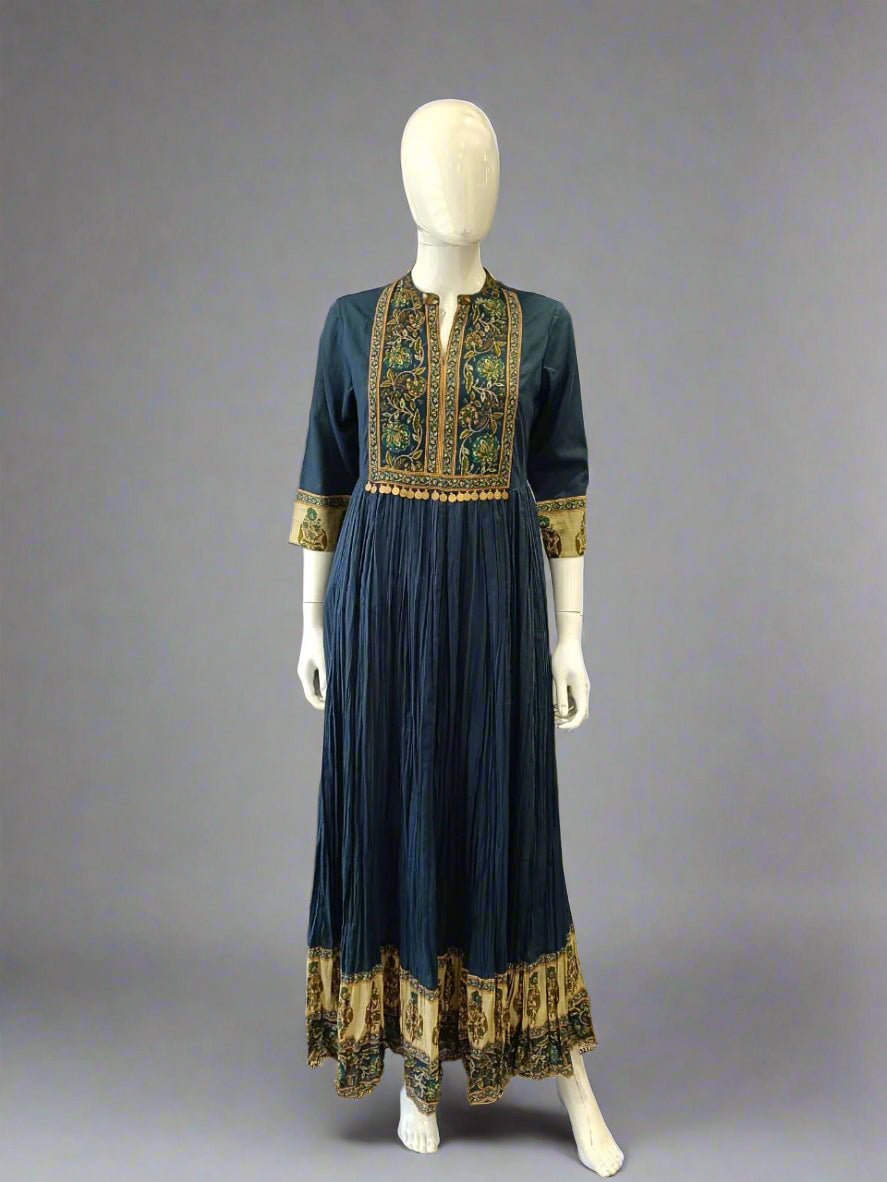 "Gown" Navy Blue Cotton Block Print Anarkali Kurtha 98
