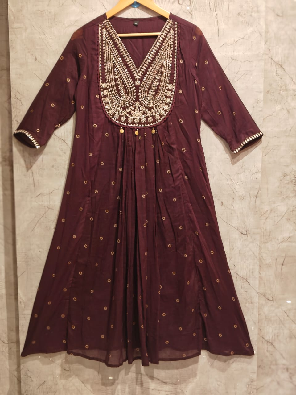 Purple Cotton Hand Embroidery Airline Kurtha 677