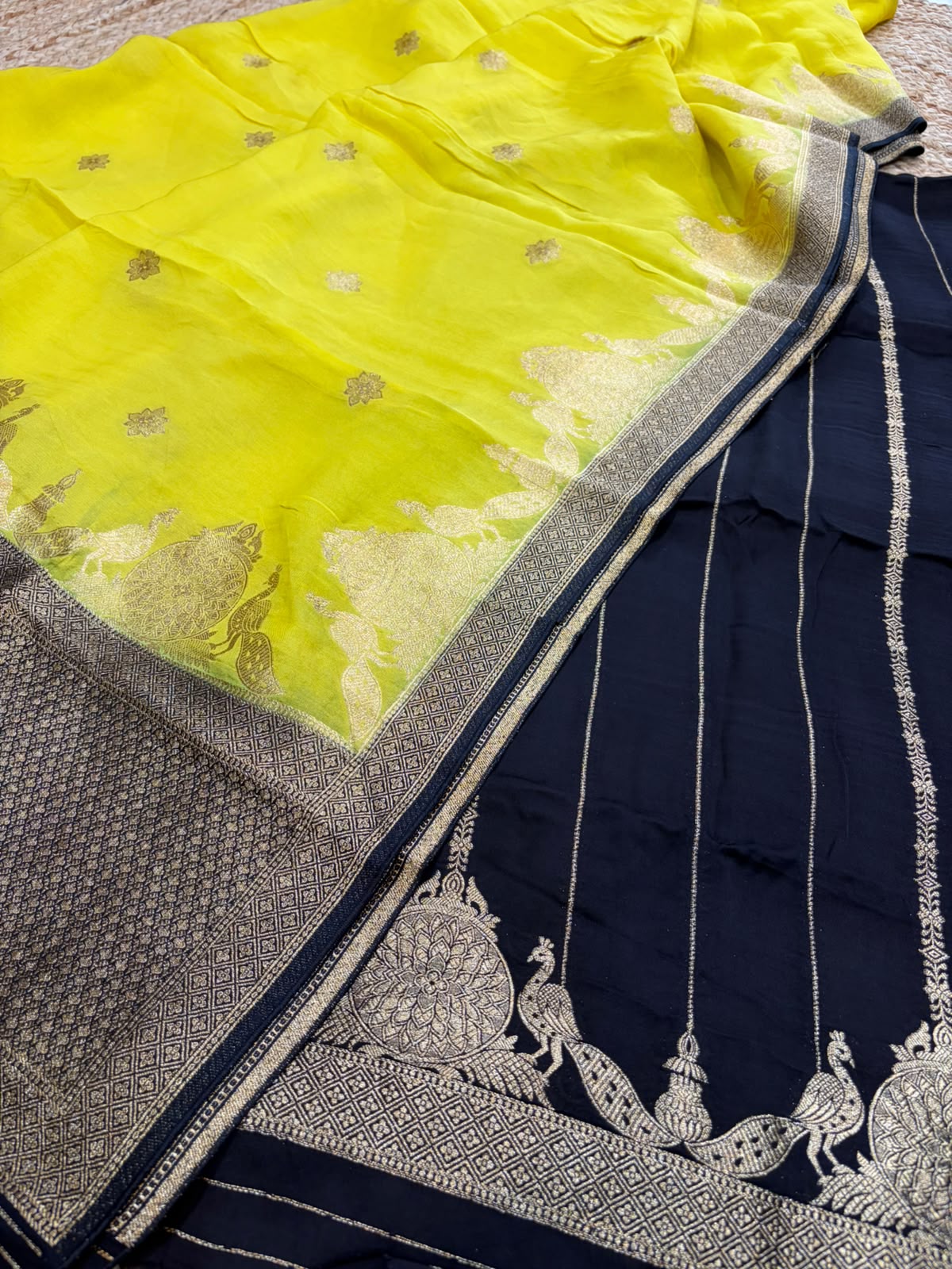 Black Satin Banarasi Dress Material