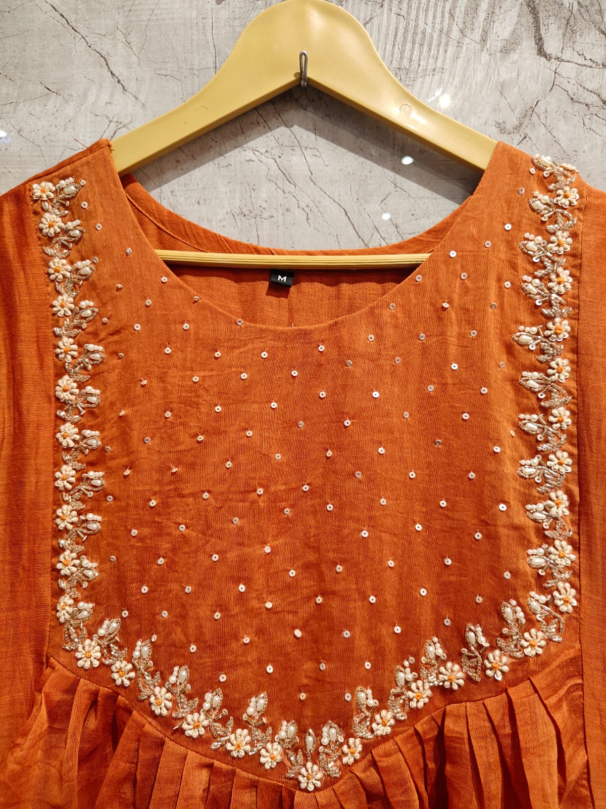 "Sita" Orange Mul Chanderi Silk Anarkali Handwork Kurtha 141 Set