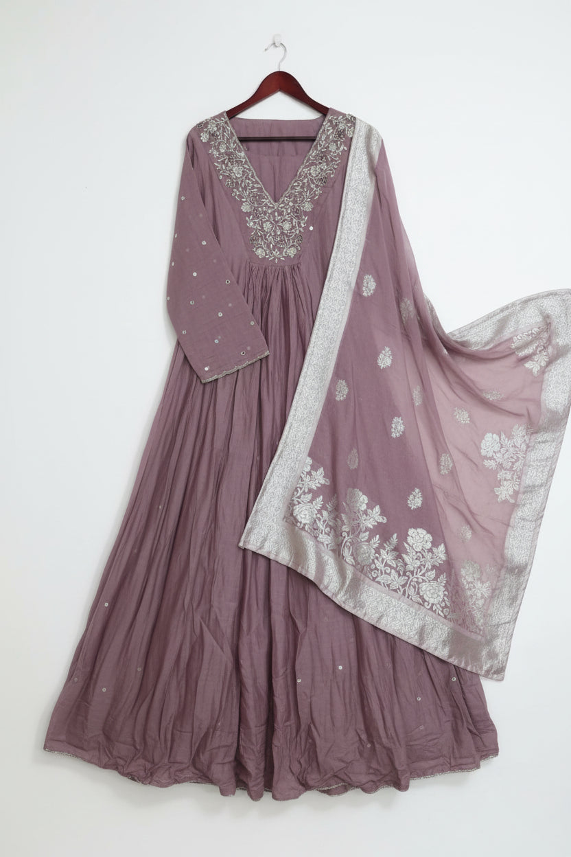 Mul Chanderi Hand Embroidery A Line Kurtha 686