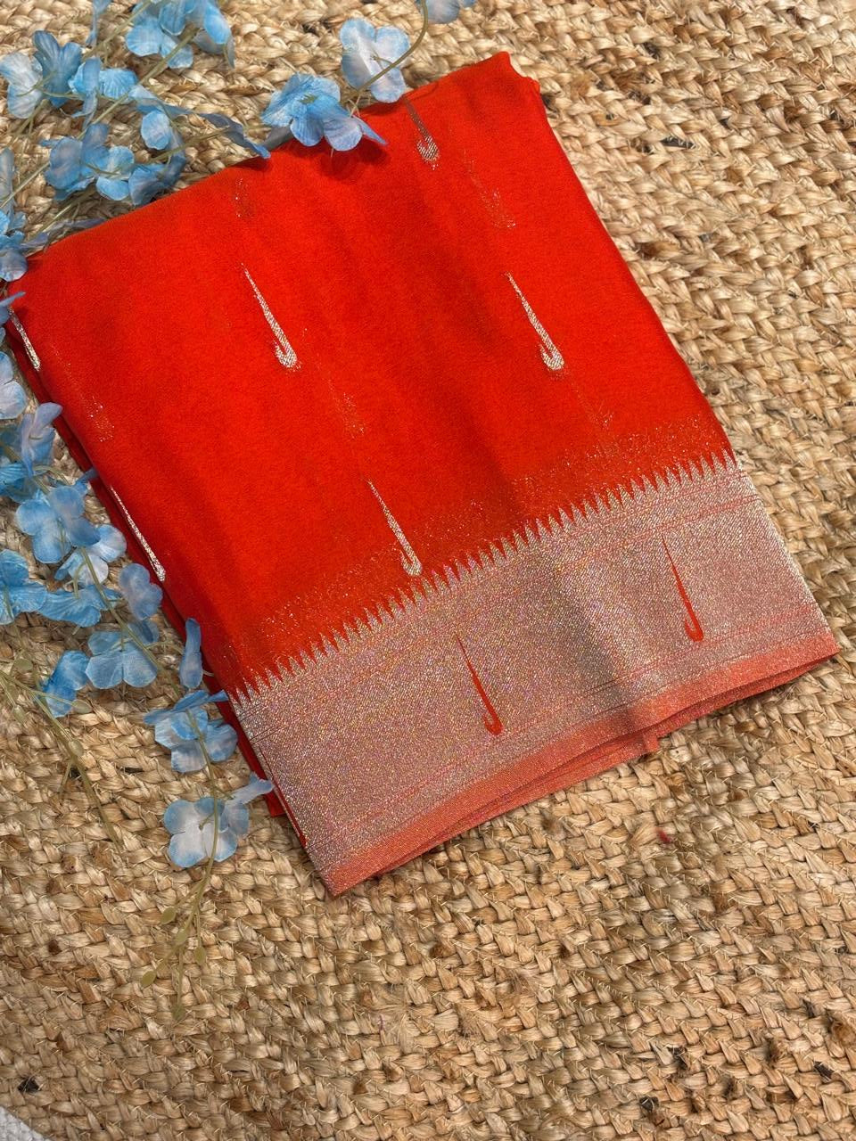 Orange paithani designer soft georgette silk (RR)