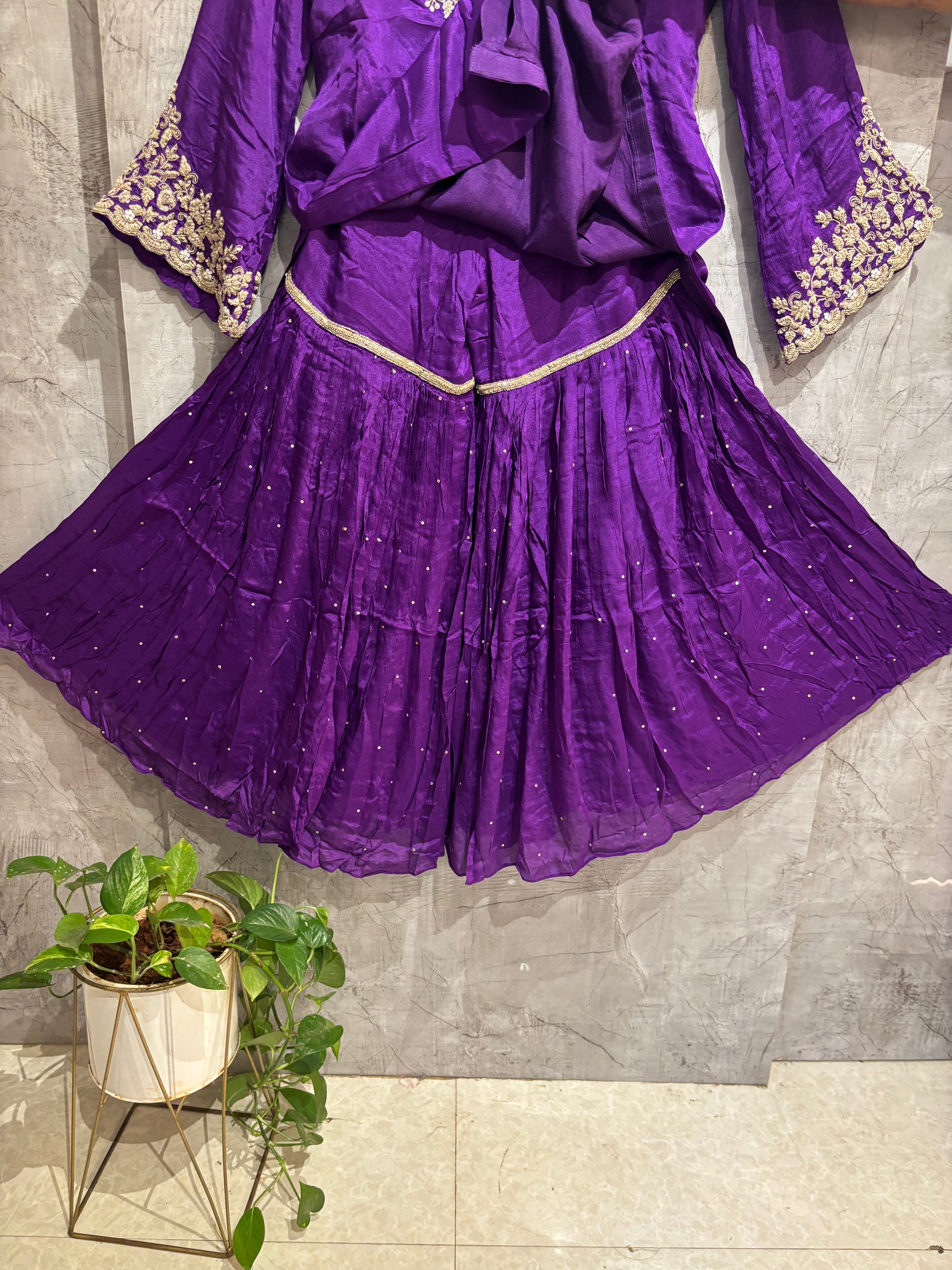Purple Desinger Sharara party Kurtha set