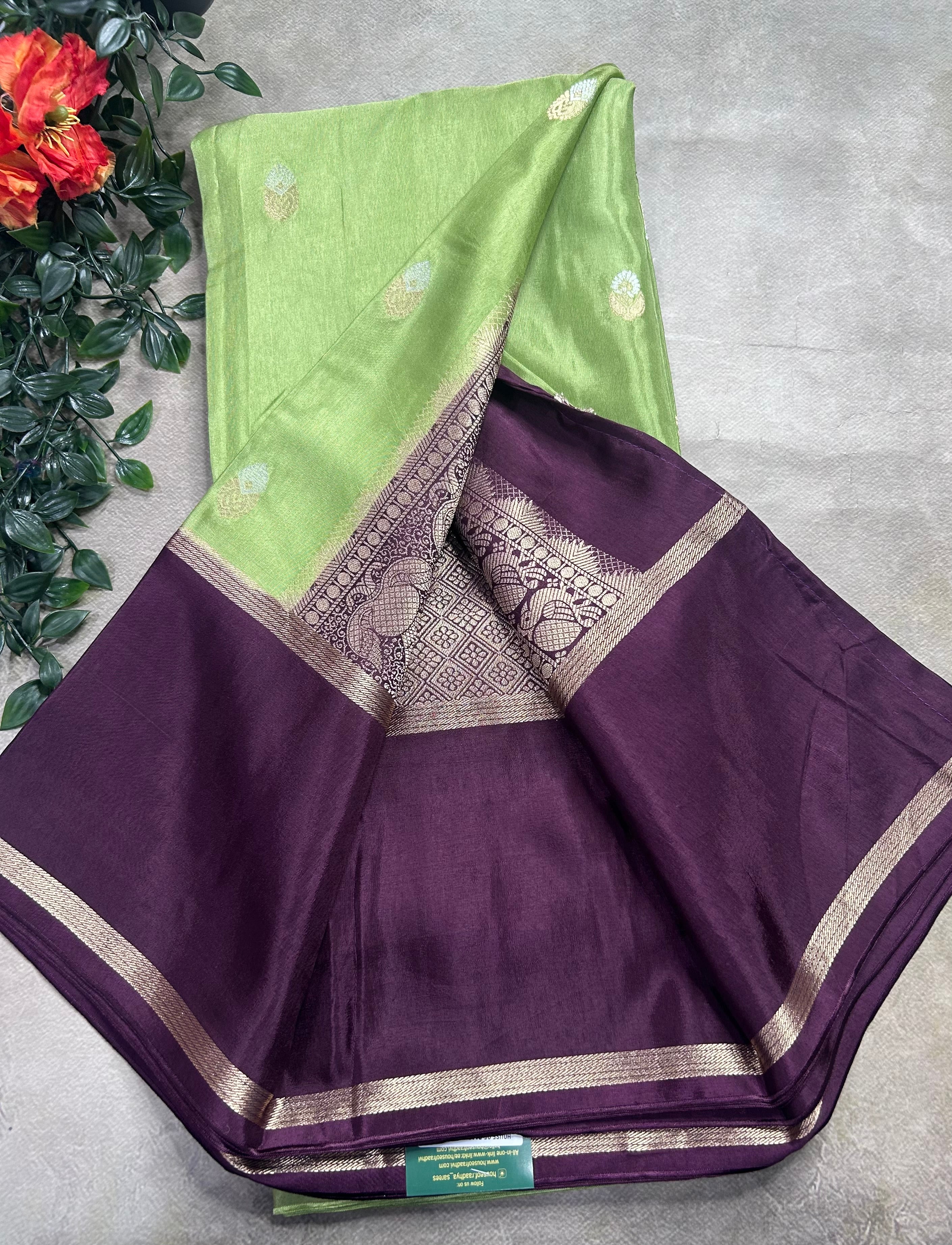 Pista green bentex border semi Mysore crepe 106 saree