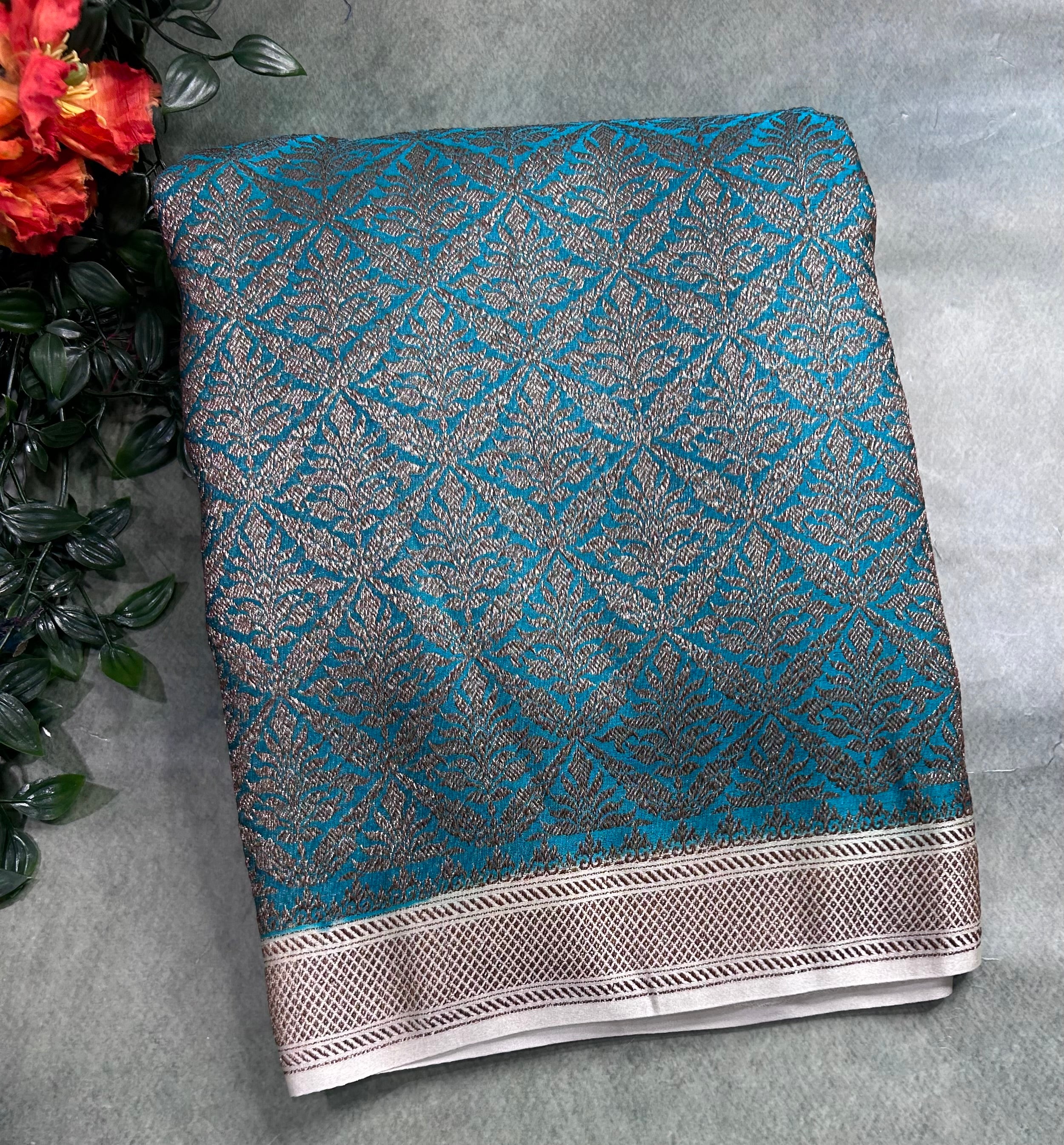 Rama green brocade soft semi georgette 105 saree