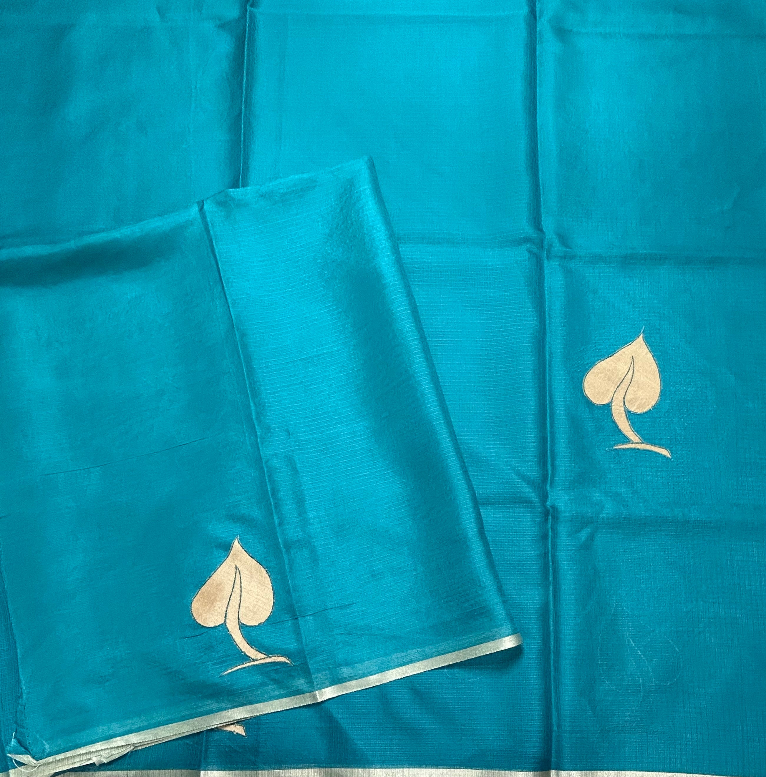 Rama green kota checks appliqué work 106 saree