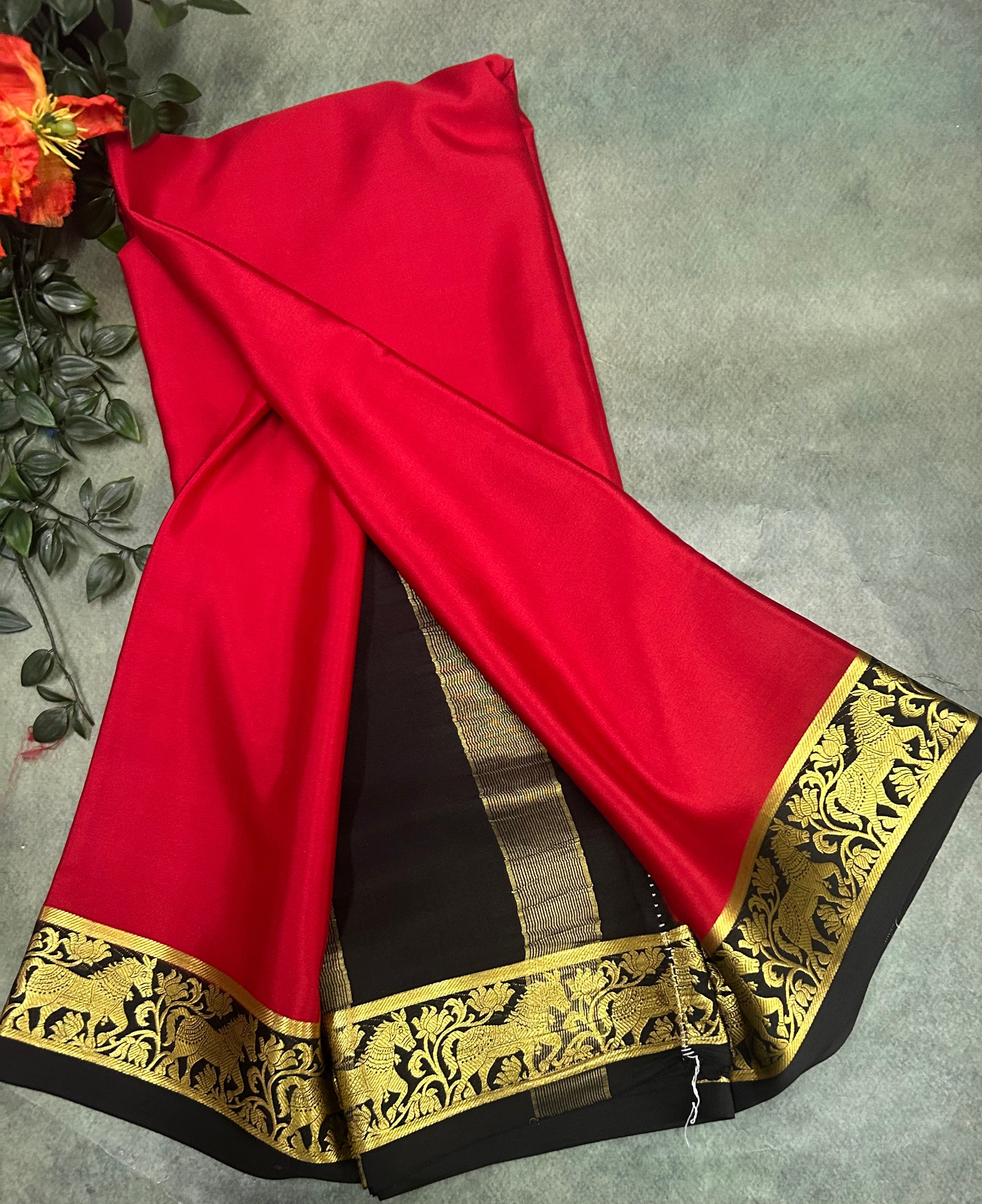 Rashmika Mandanna red n black pure mysore silk-103 saree