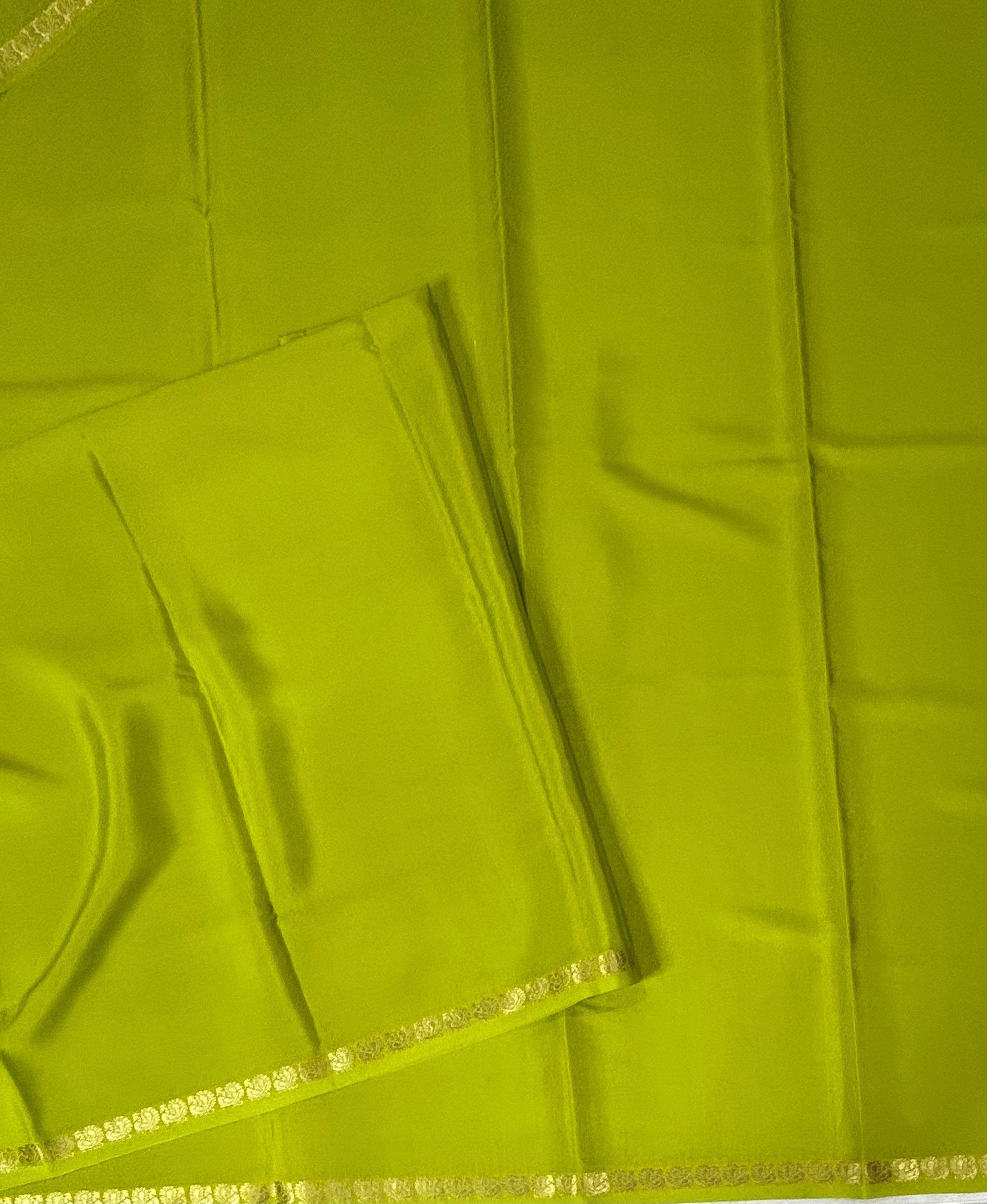 Neon green plain one inch pure mysore silk-12 saree