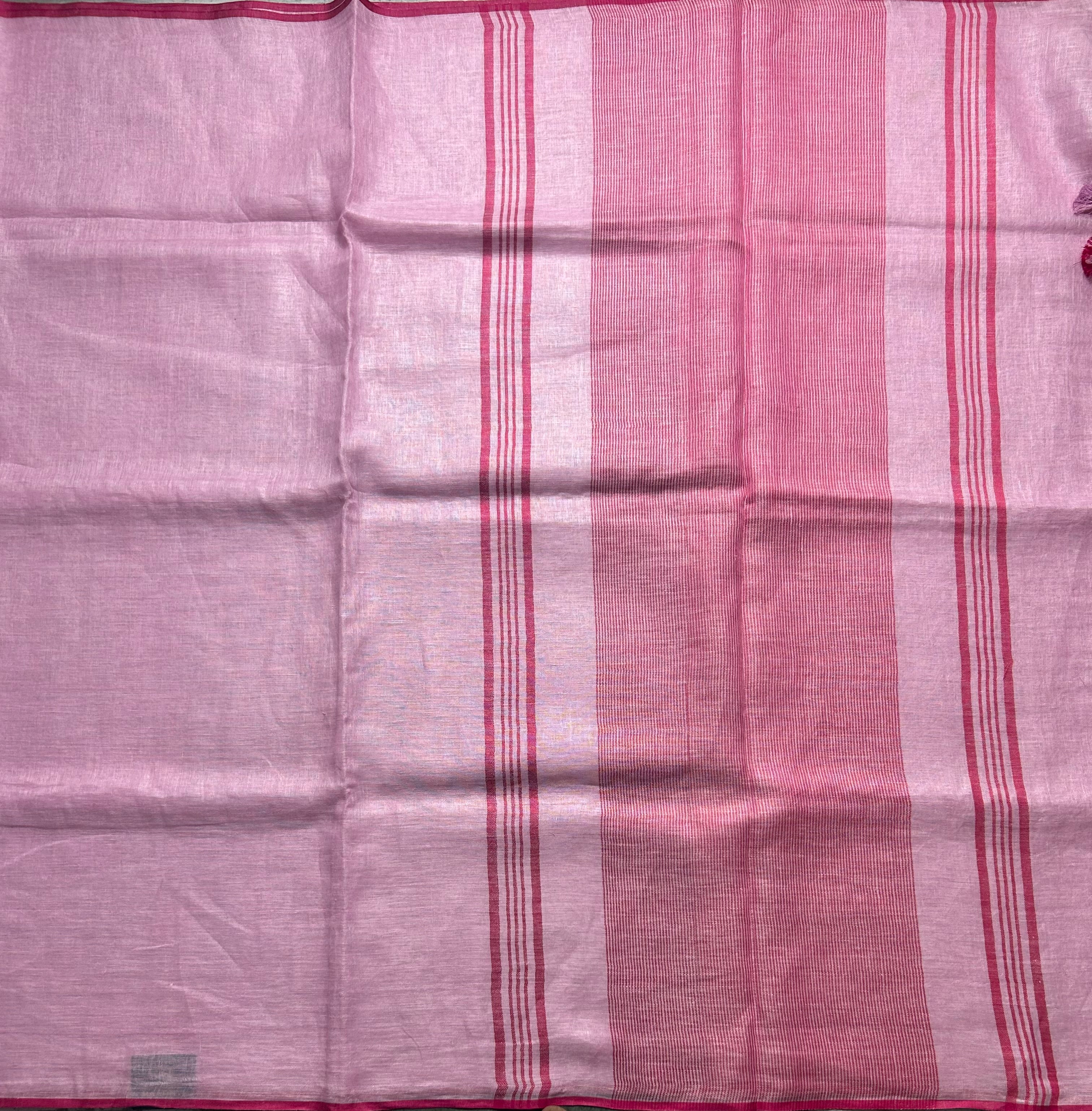 Baby pink pure linen cotton 103 saree