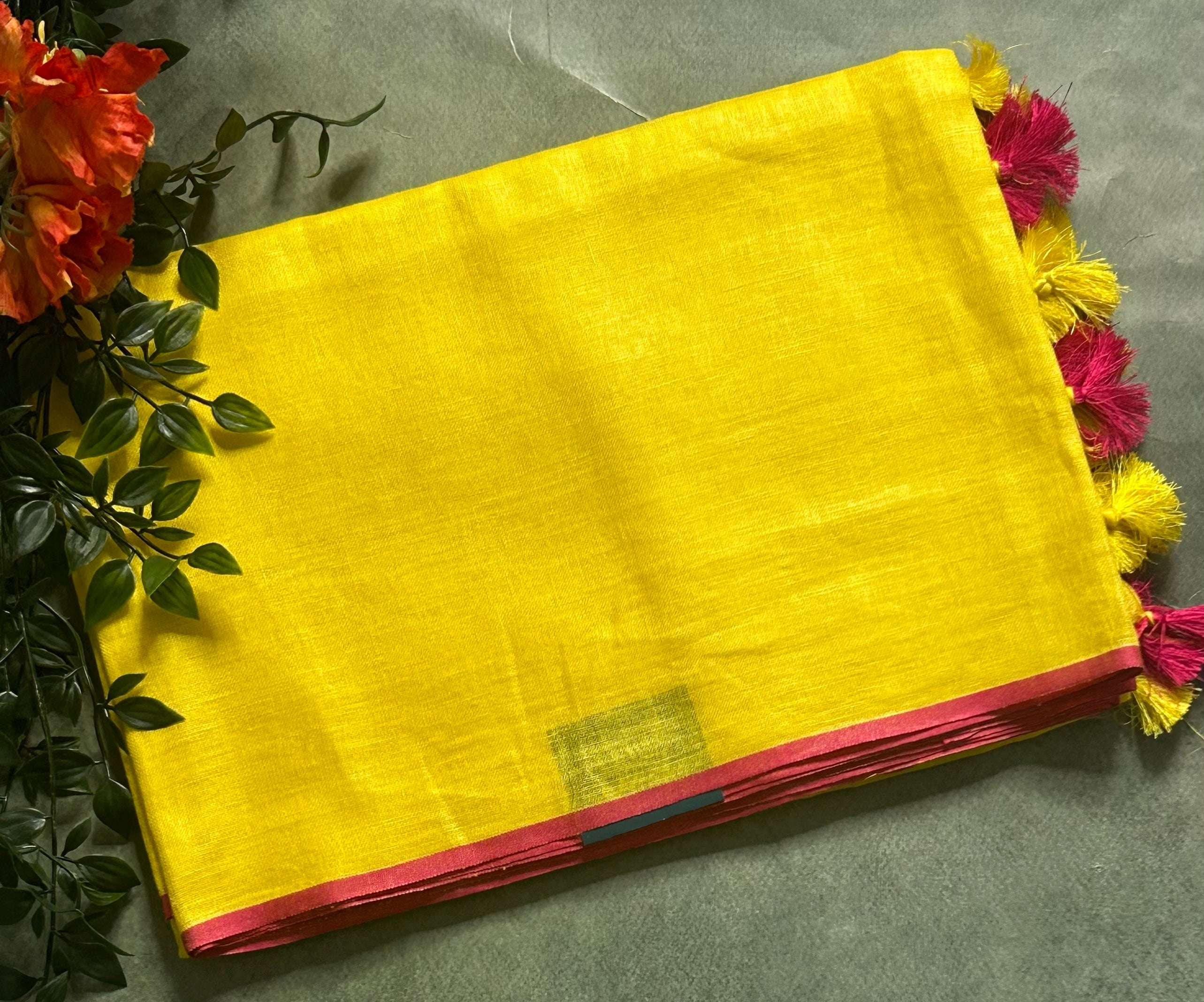 Yellow pure linen cotton 103 saree