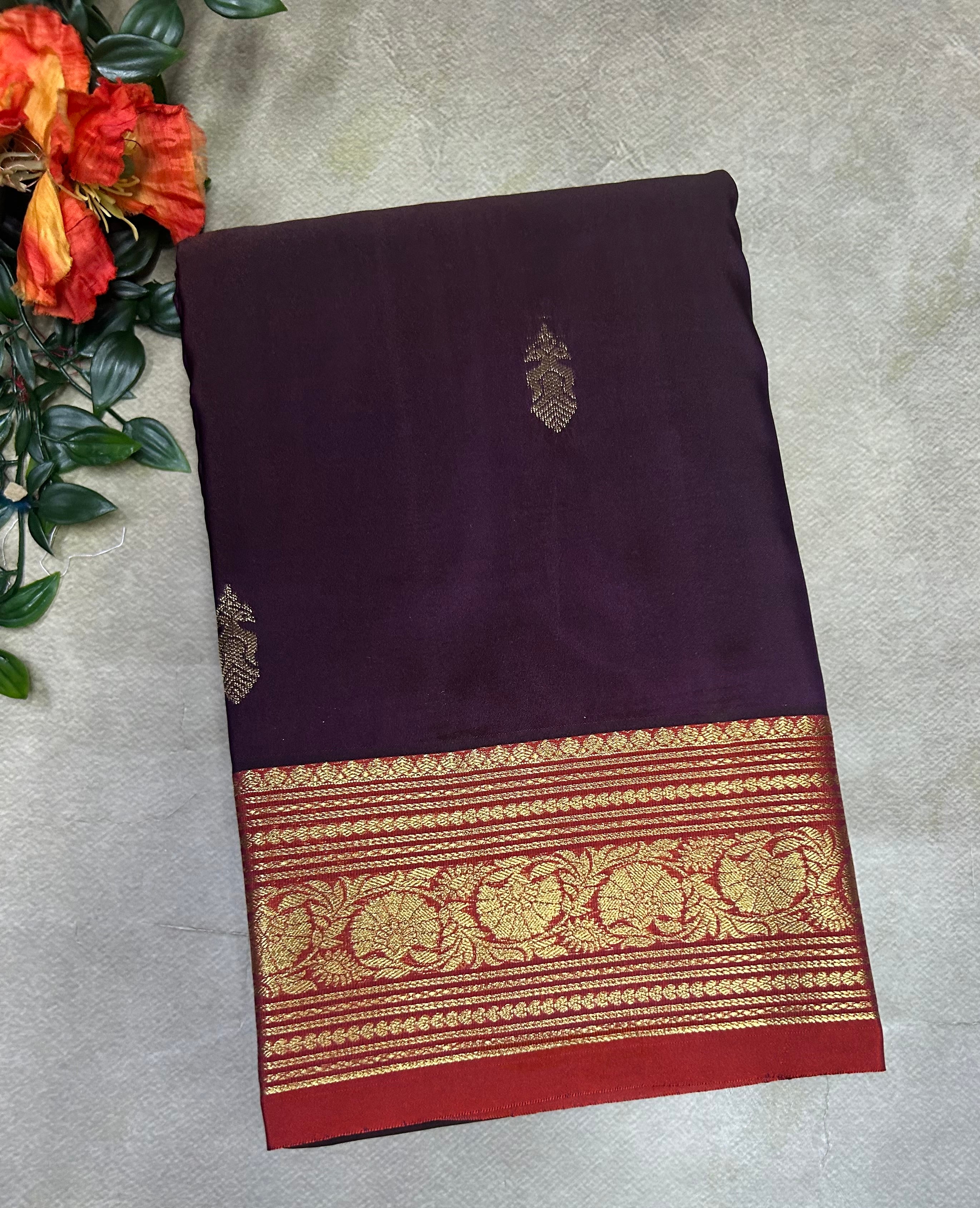 Wine small border semi Kanchi-105 saree