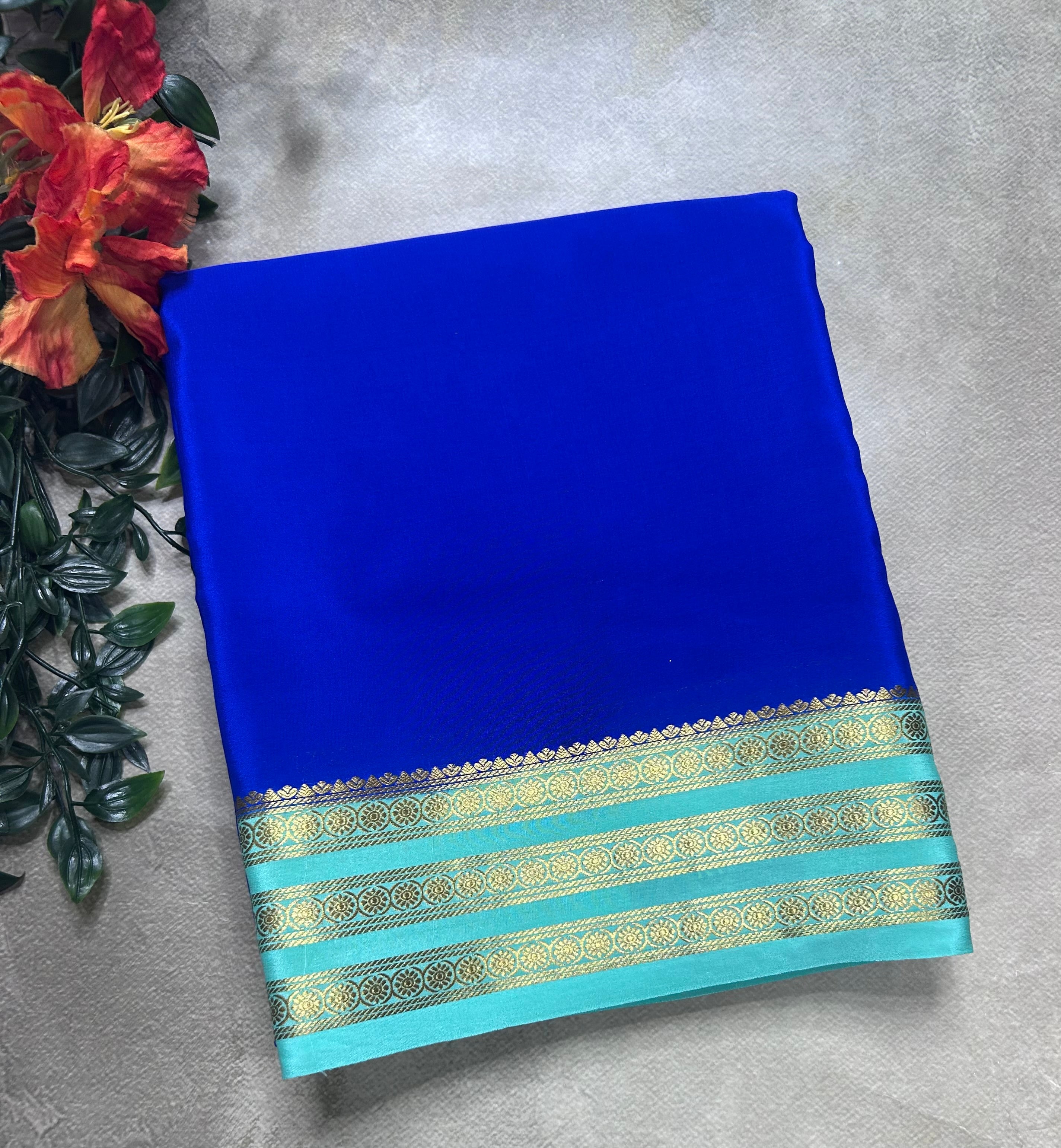Royal blue small border pure mysore silk saree(MSC106)
