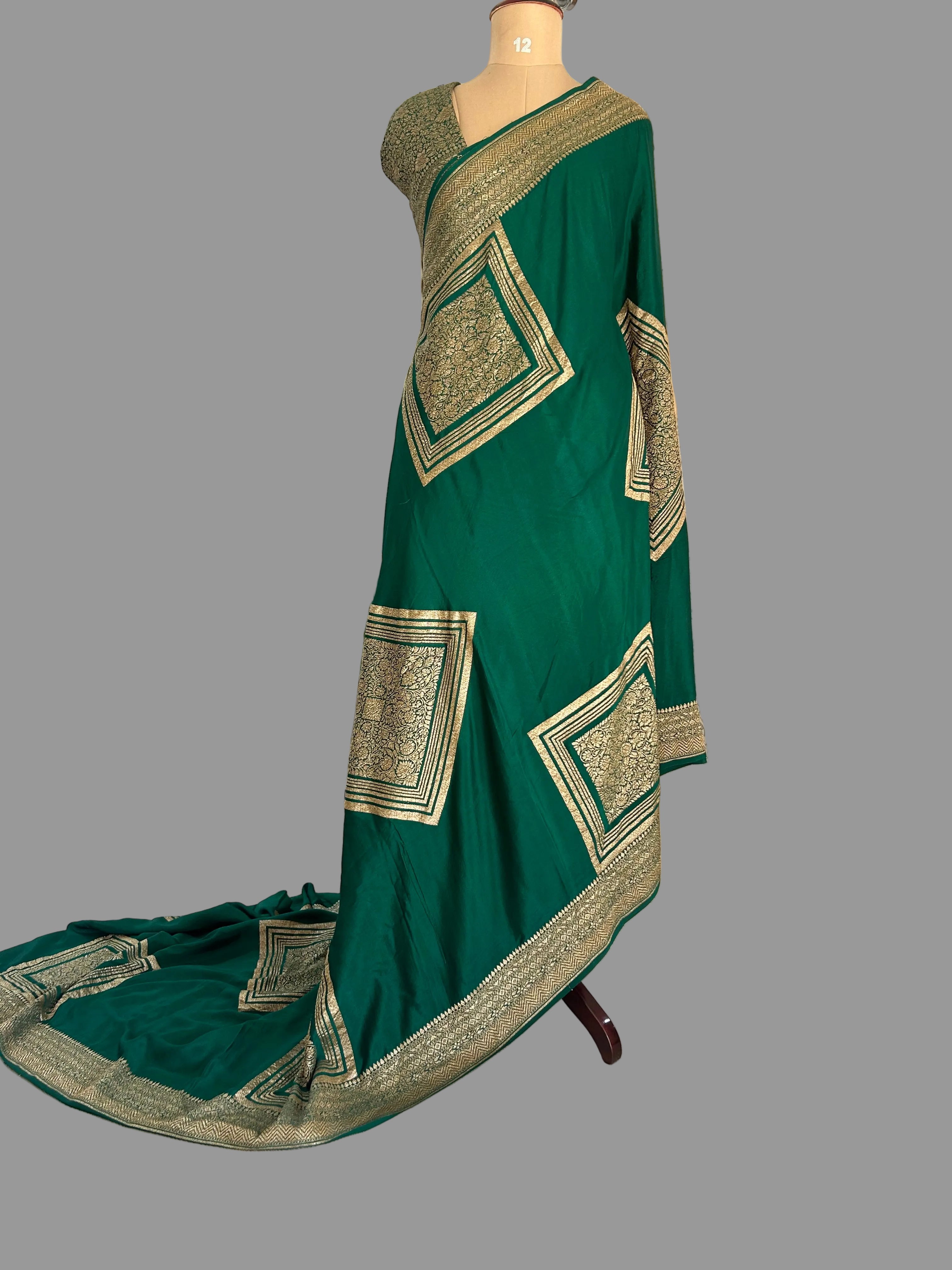Green abstract butta pure benarasi crepe 105 saree