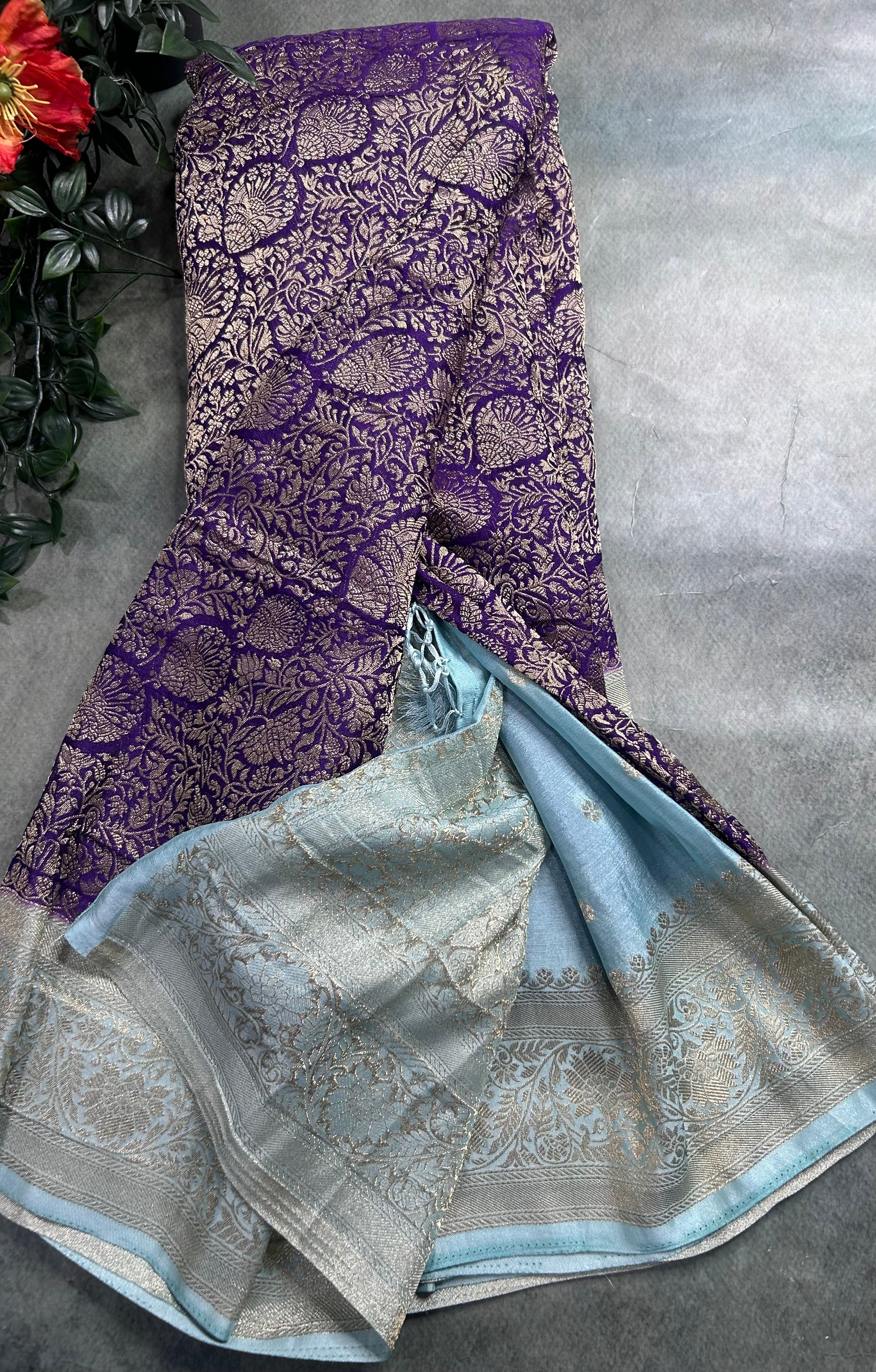 Purple brocade semi georgette 105 saree
