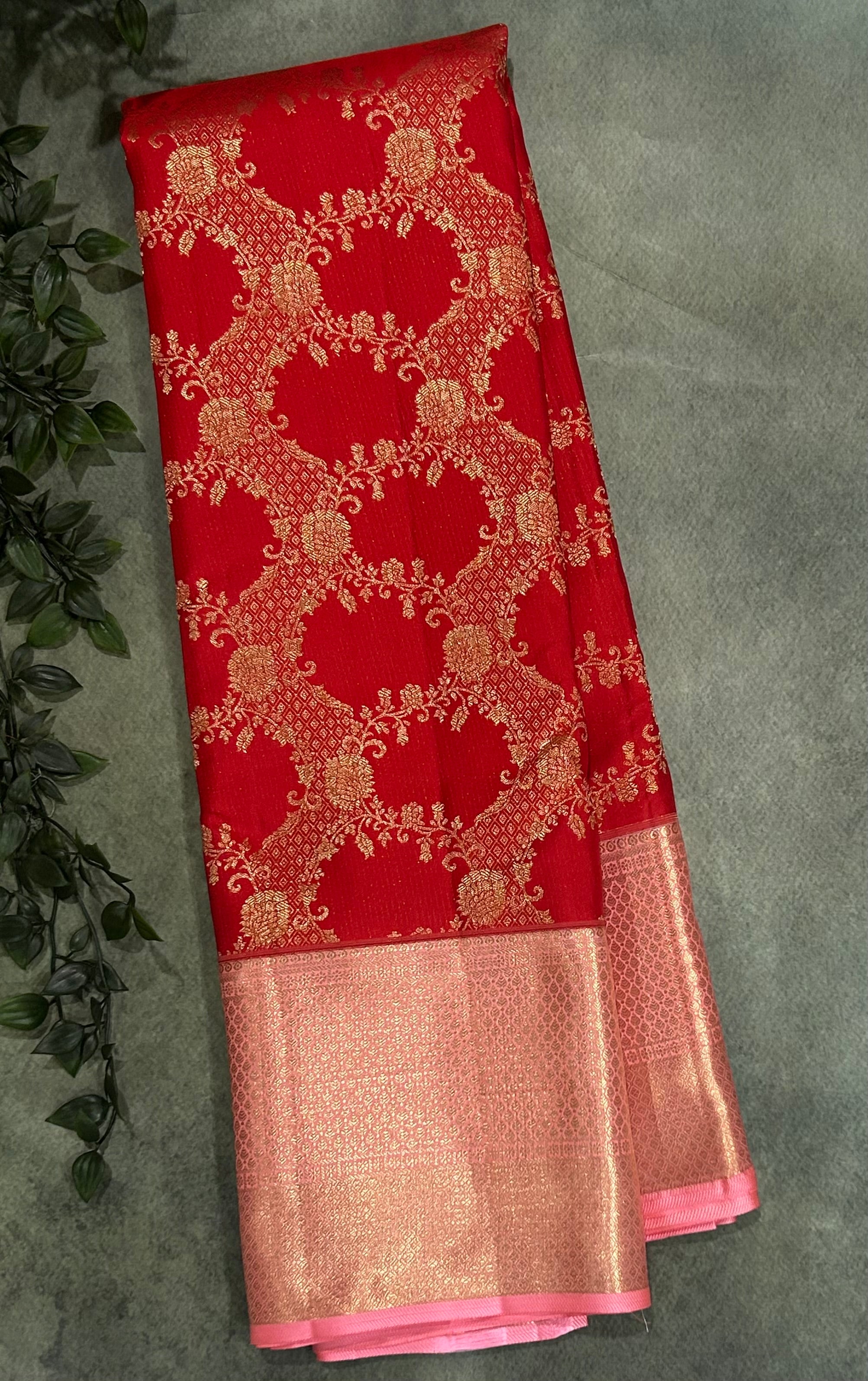 Red n pink pure Kanchipuram silk saree