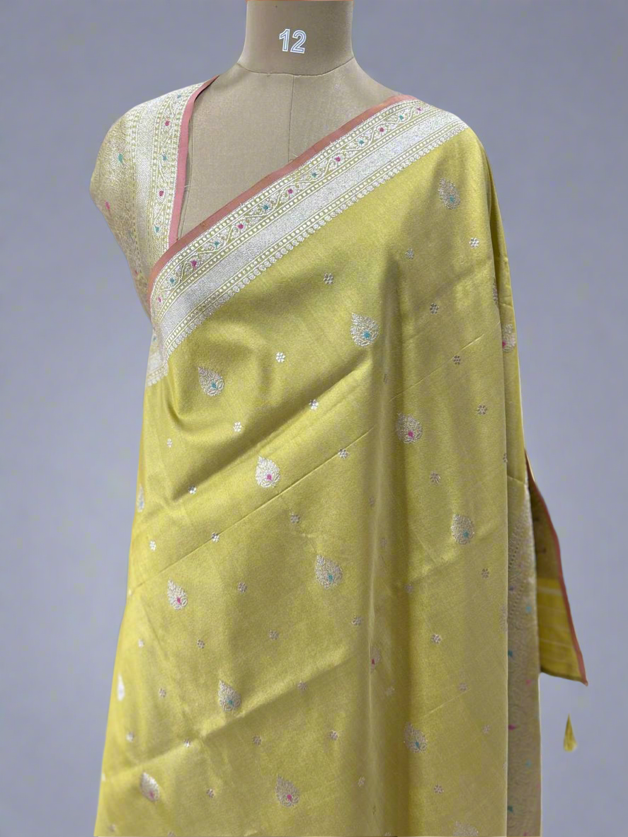 Light yellow pure banaras kora organza saree