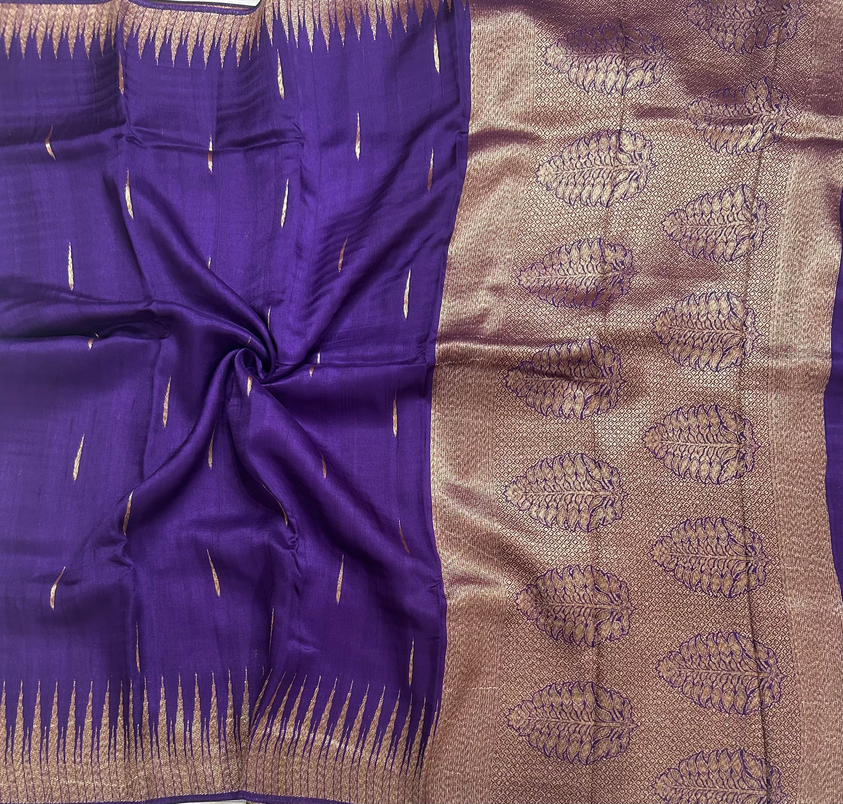 Purple temple border tussar crepe 106 silk saree