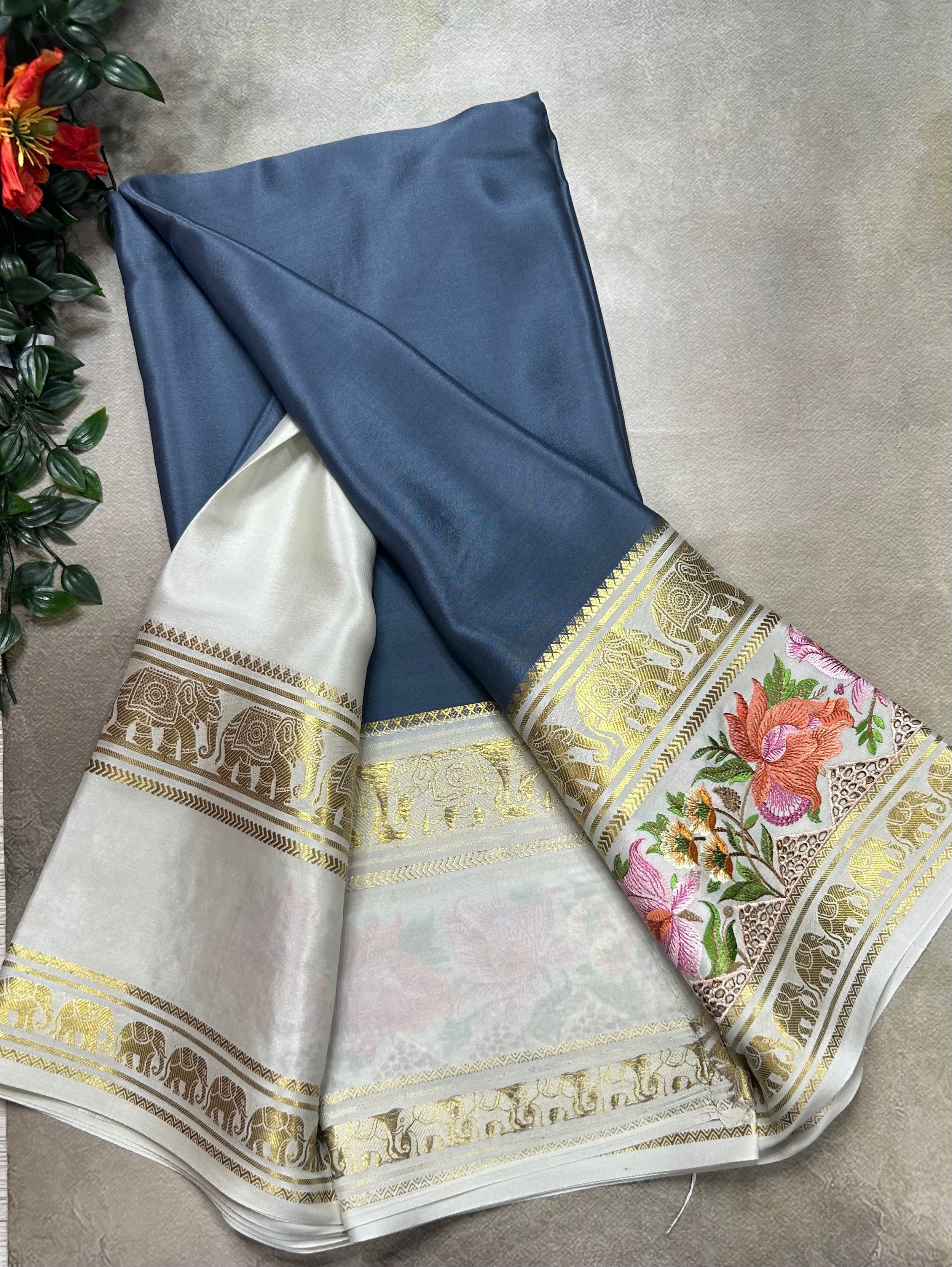 3D embroidery pure mysore silk-105 saree