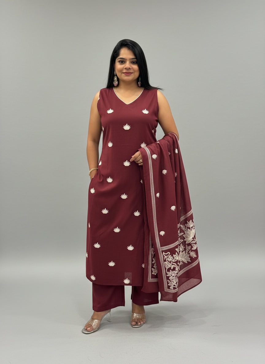 Maroon  Cotton straight fit Kurtha 661