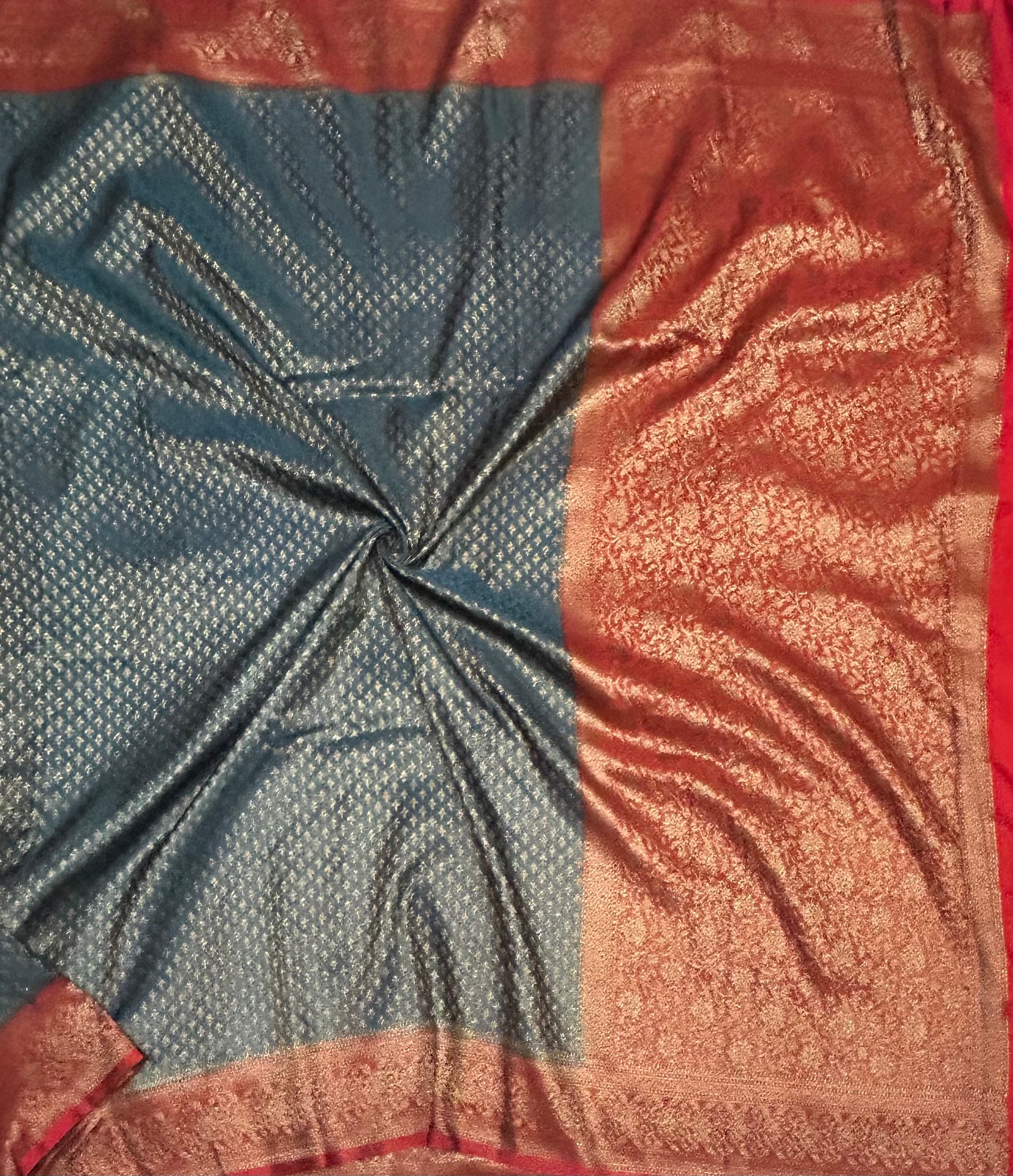 Peacock blue brocade dupion  benarasi-105 saree