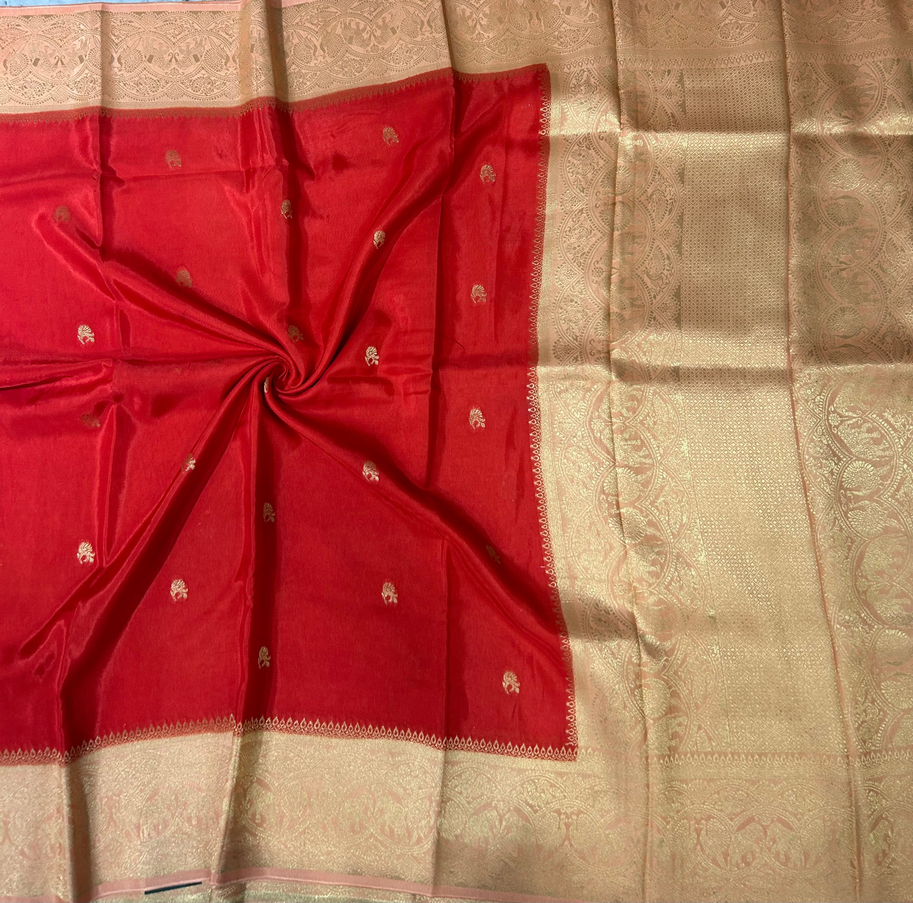 Red contrast border semi Mysore 105 saree