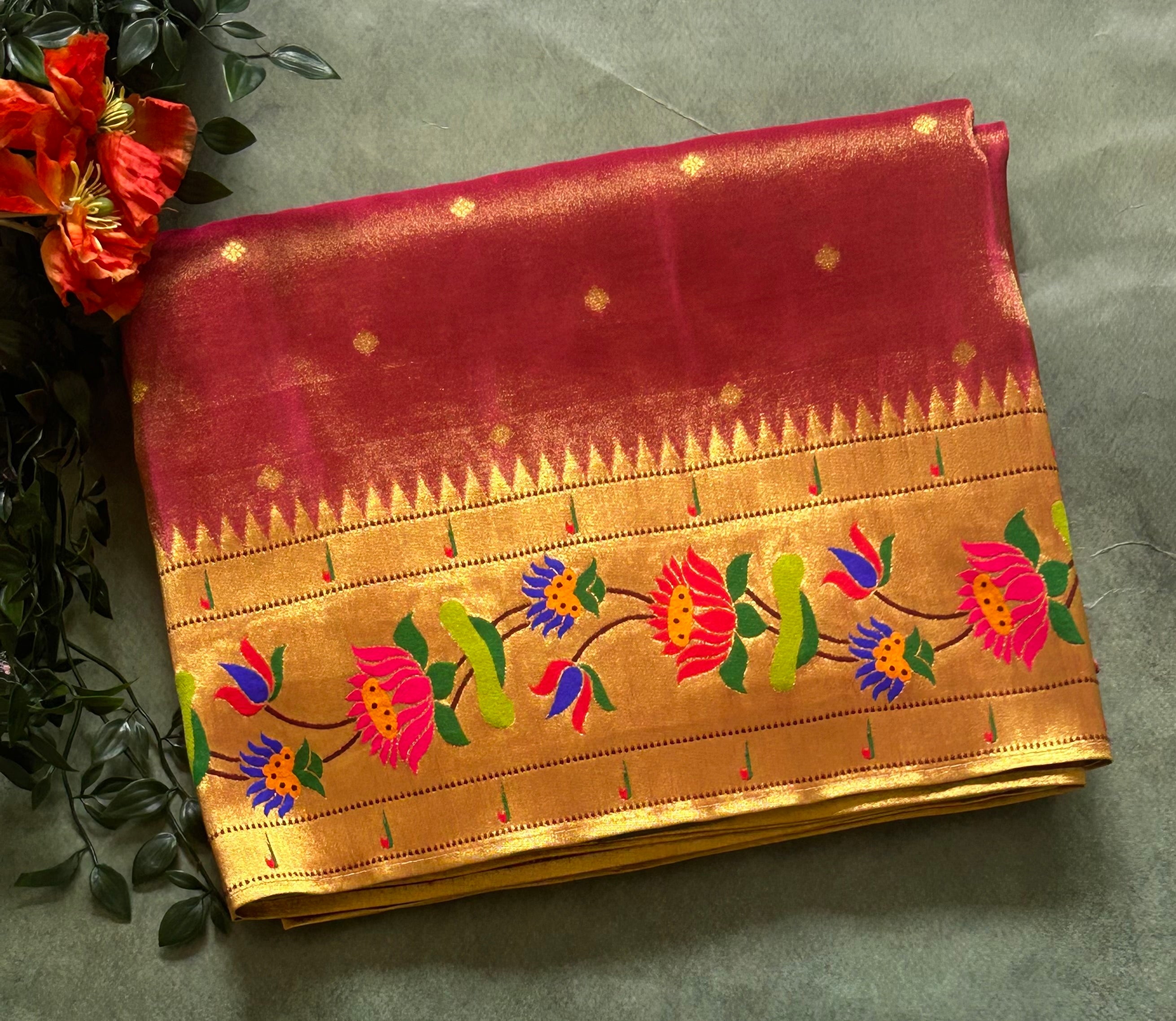 Pink small Butta tissue Paithani border 104 saree