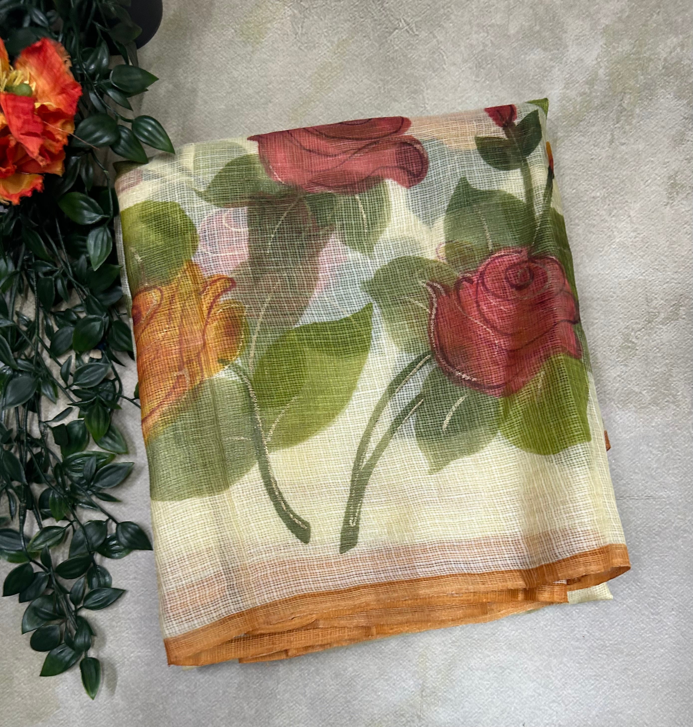 Cream digital print Kota checks saree