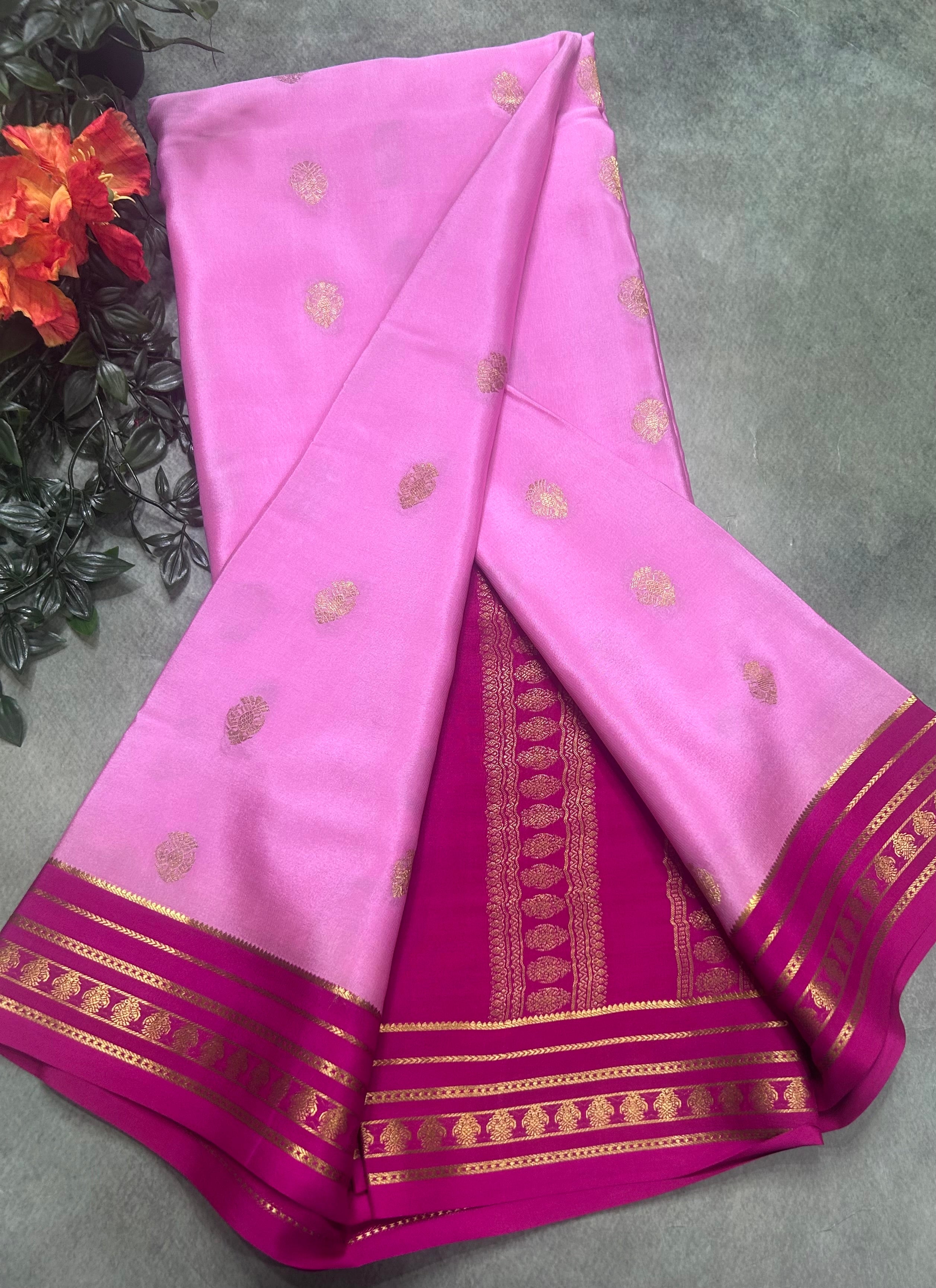 Light pink stripes border pure Mysore silk 106 saree