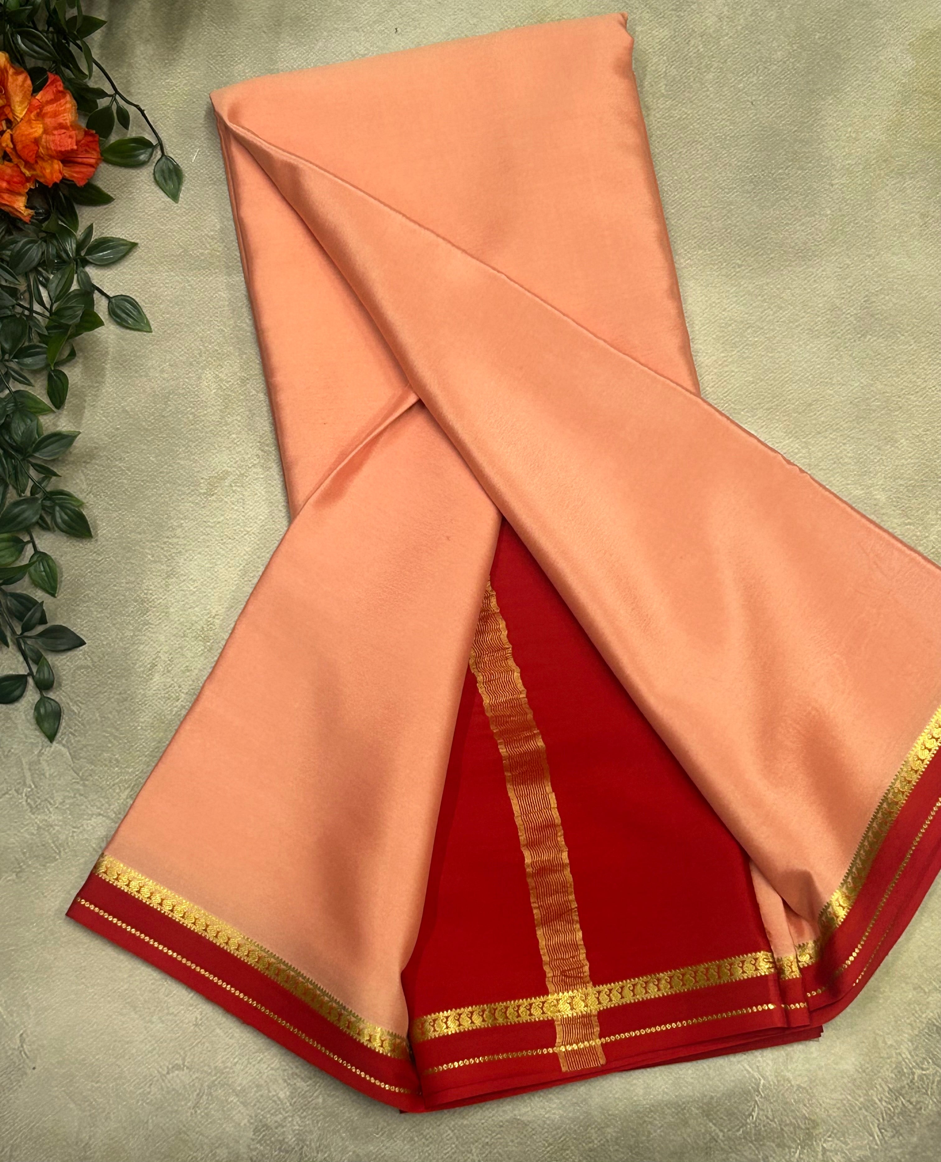 Peach small border pure Mysore silk 103 saree