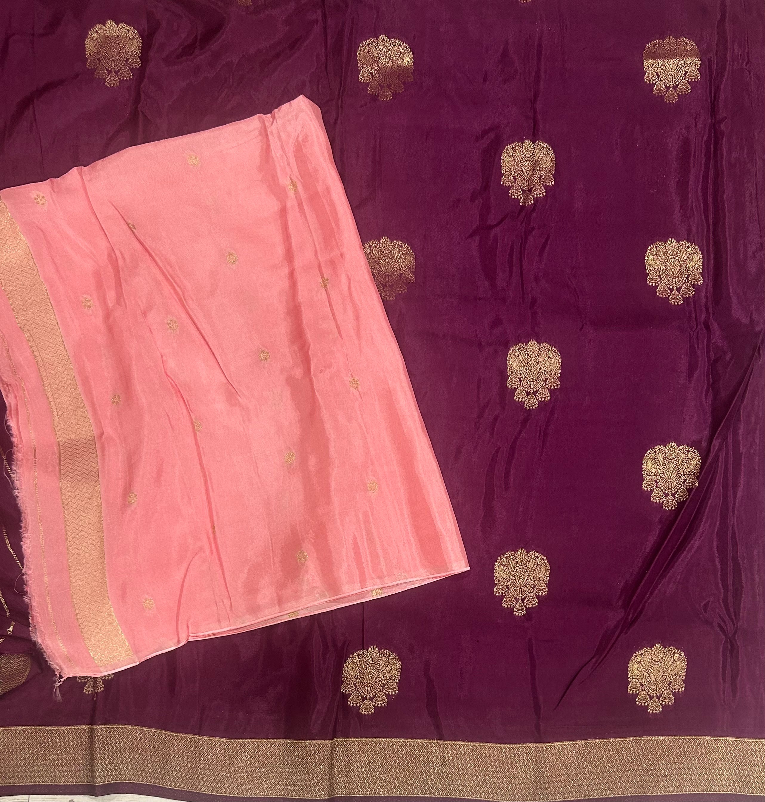 Wine big Butta contrast semi Mysore crepe 105 saree