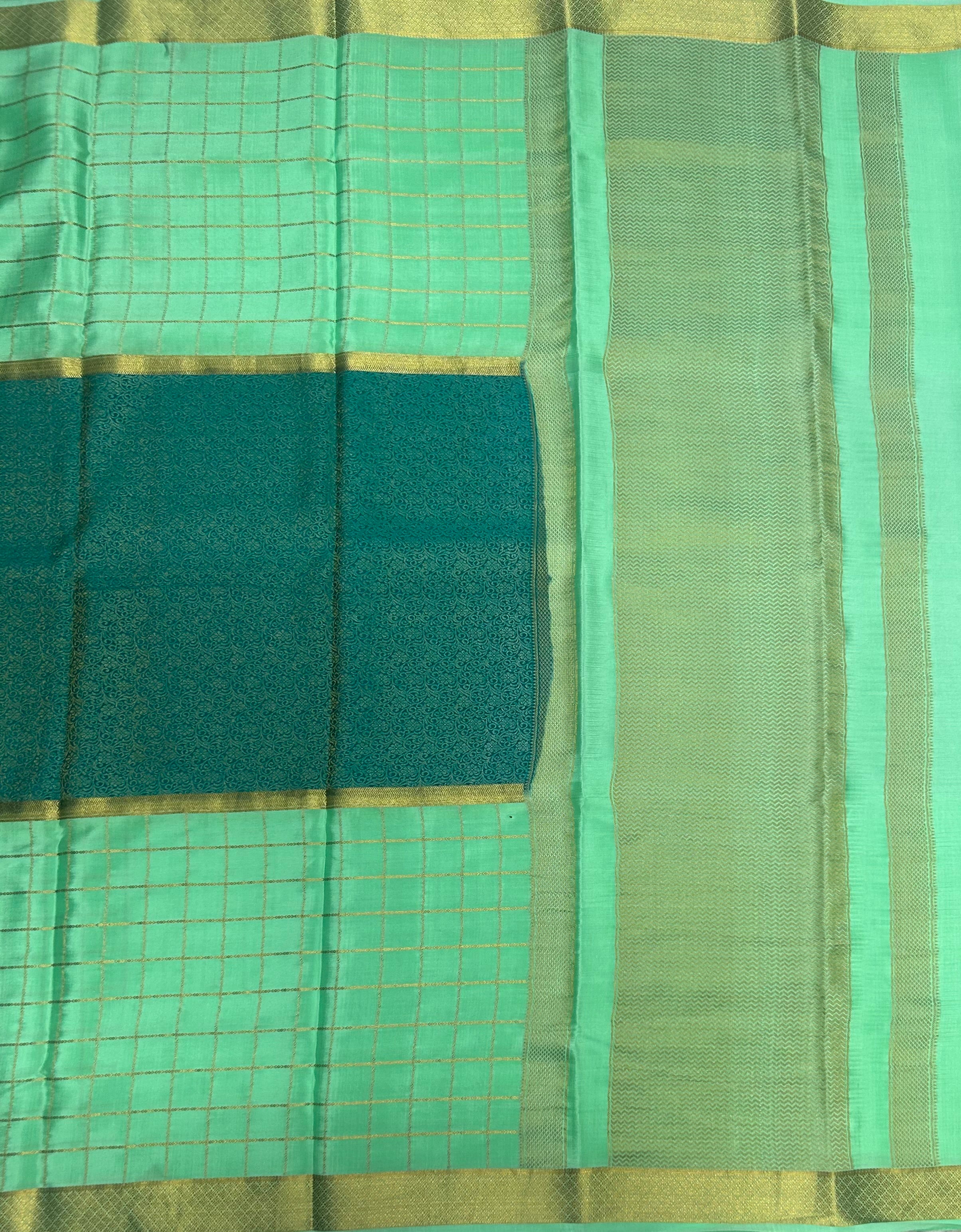 Pastel green n Rama green  pure Mysore crepe silk 103 saree