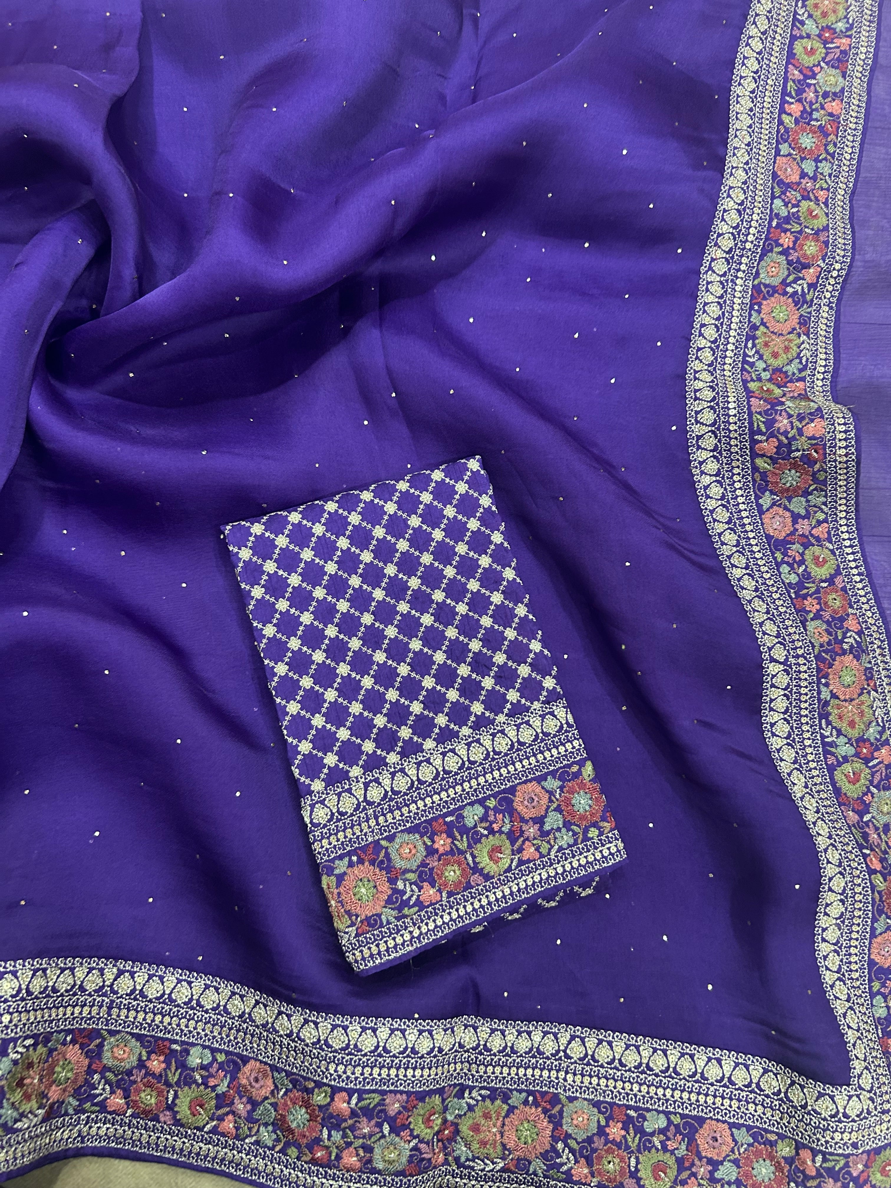 Purple rich border pure organza saree(POS106)