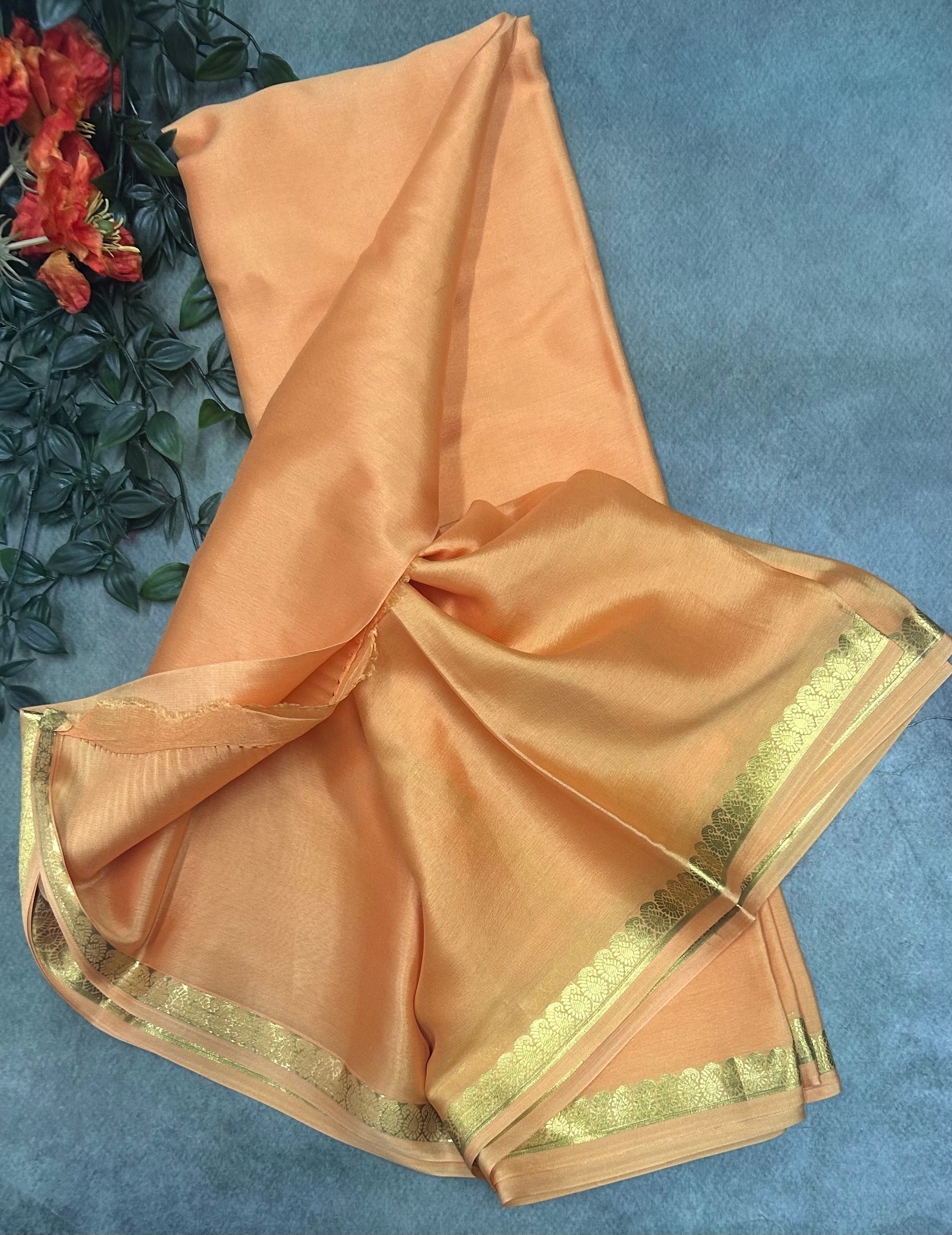 Peach pure Mysore crepe silk saree