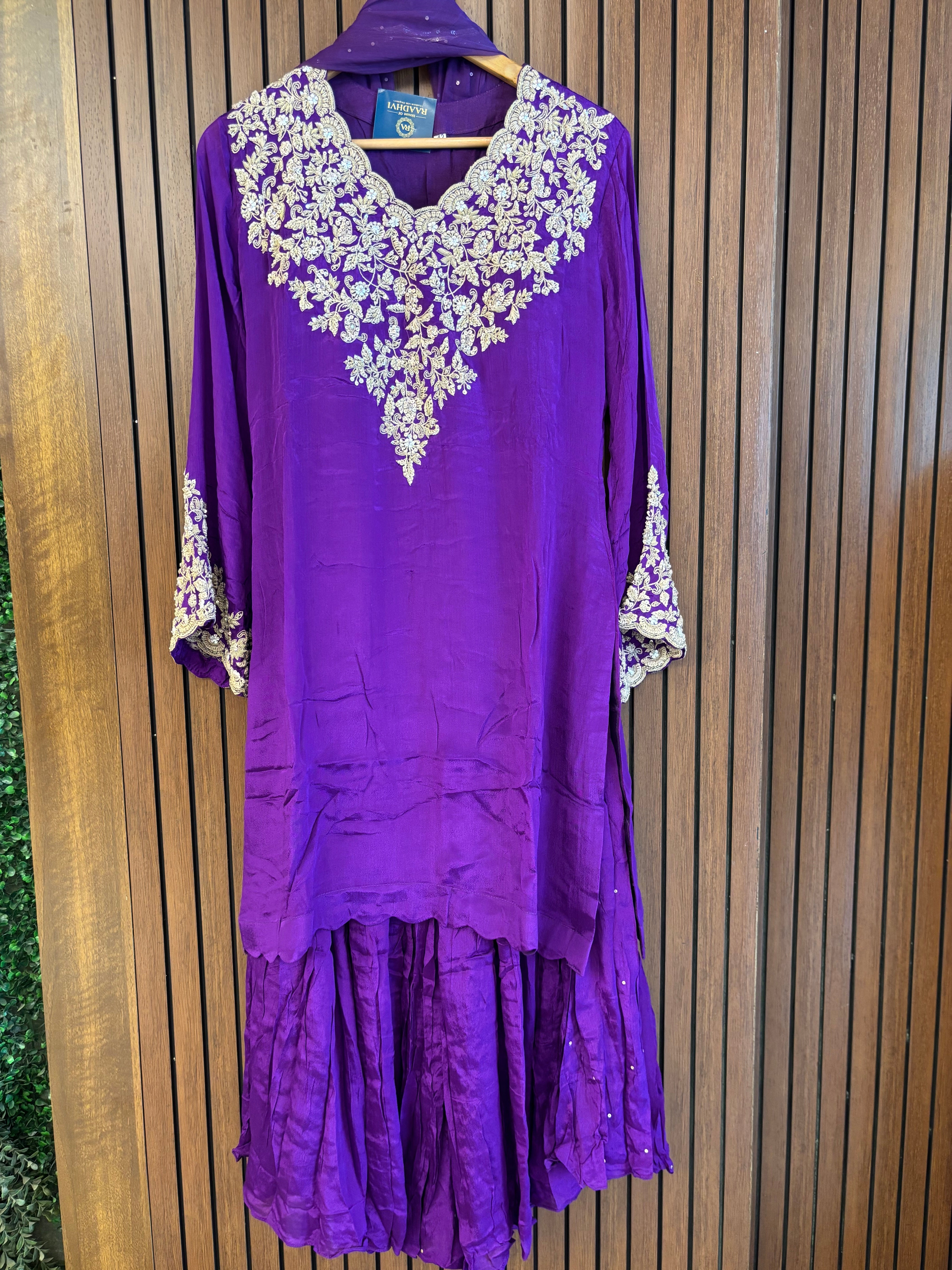 Purple Desinger Sharara party Kurtha set