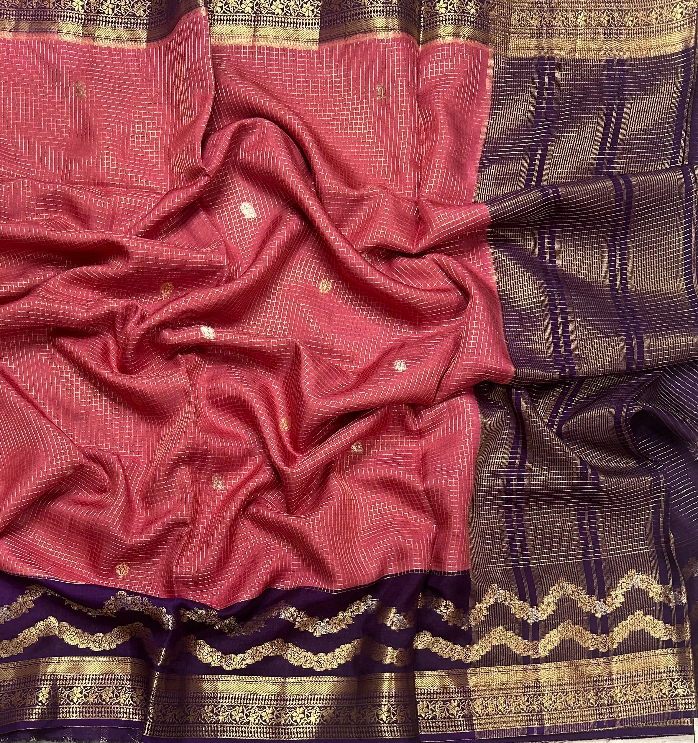 Light pink small checks semi Mysore 105 saree
