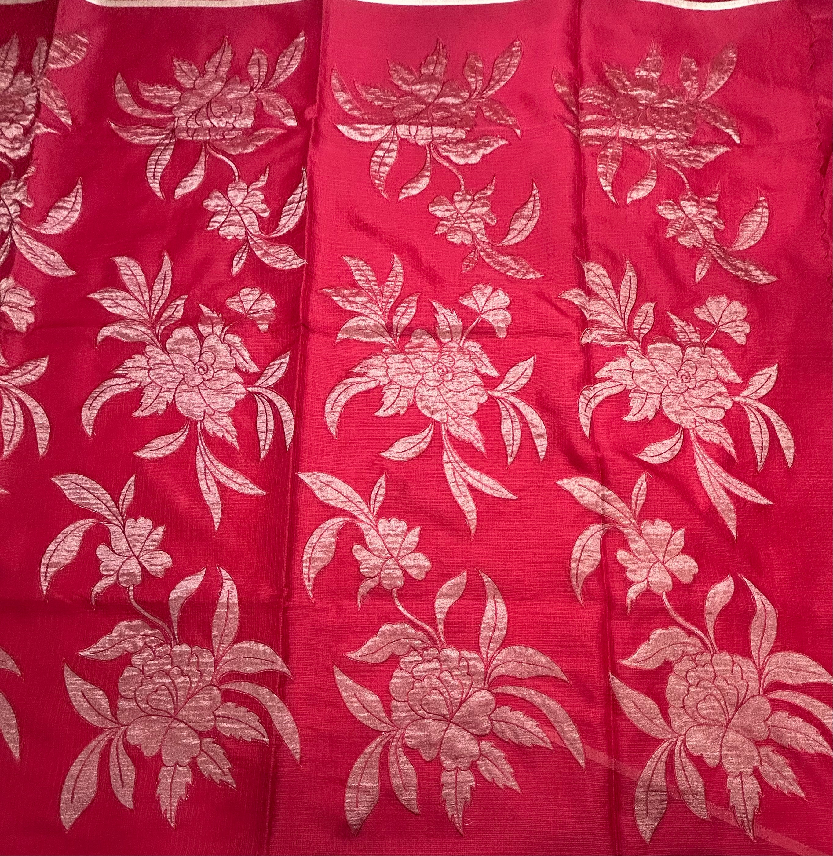 Red kota checks appliqué work 106 saree