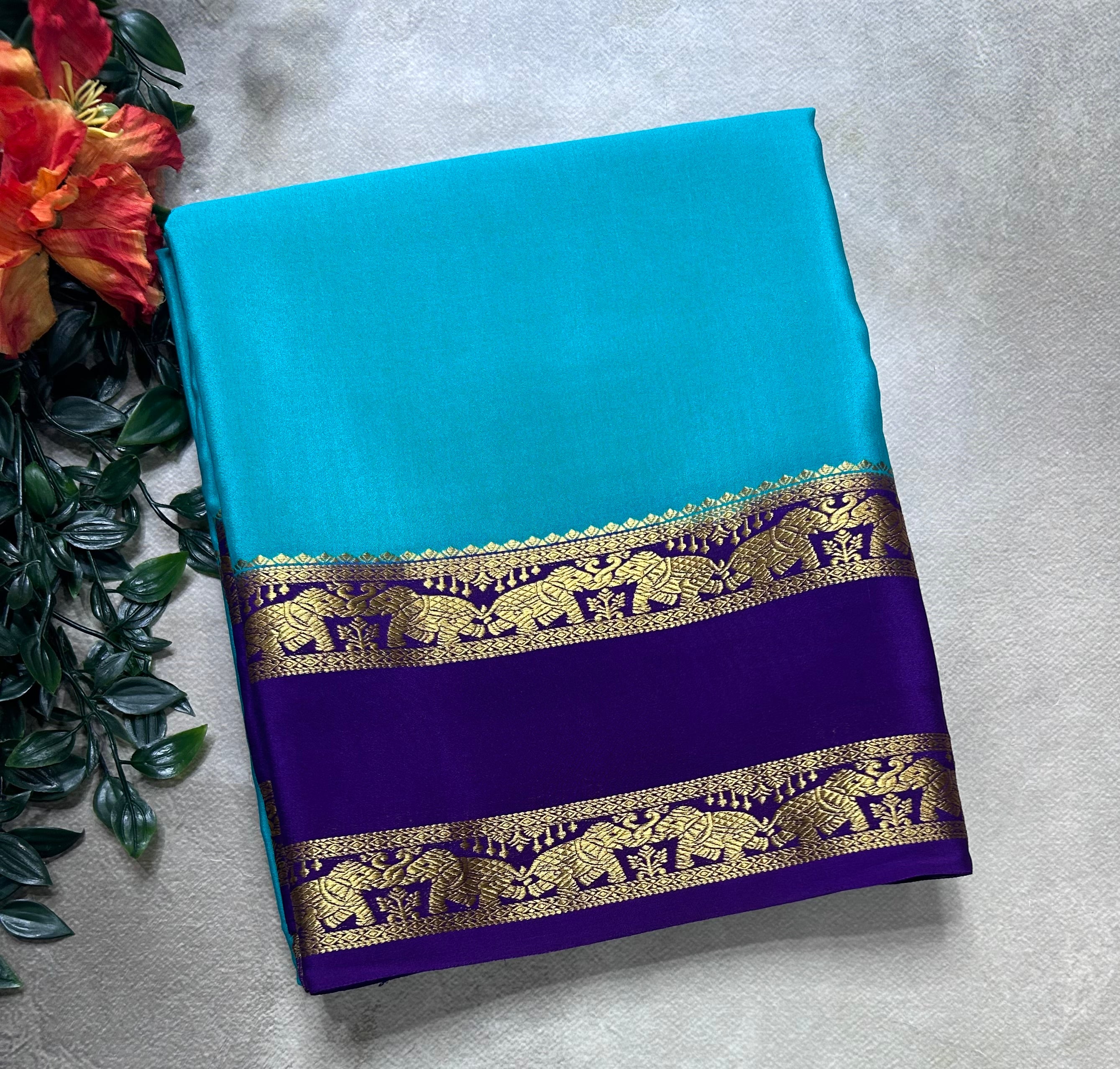 Light Rama green bentex border pure mysore silk saree(MSC106)