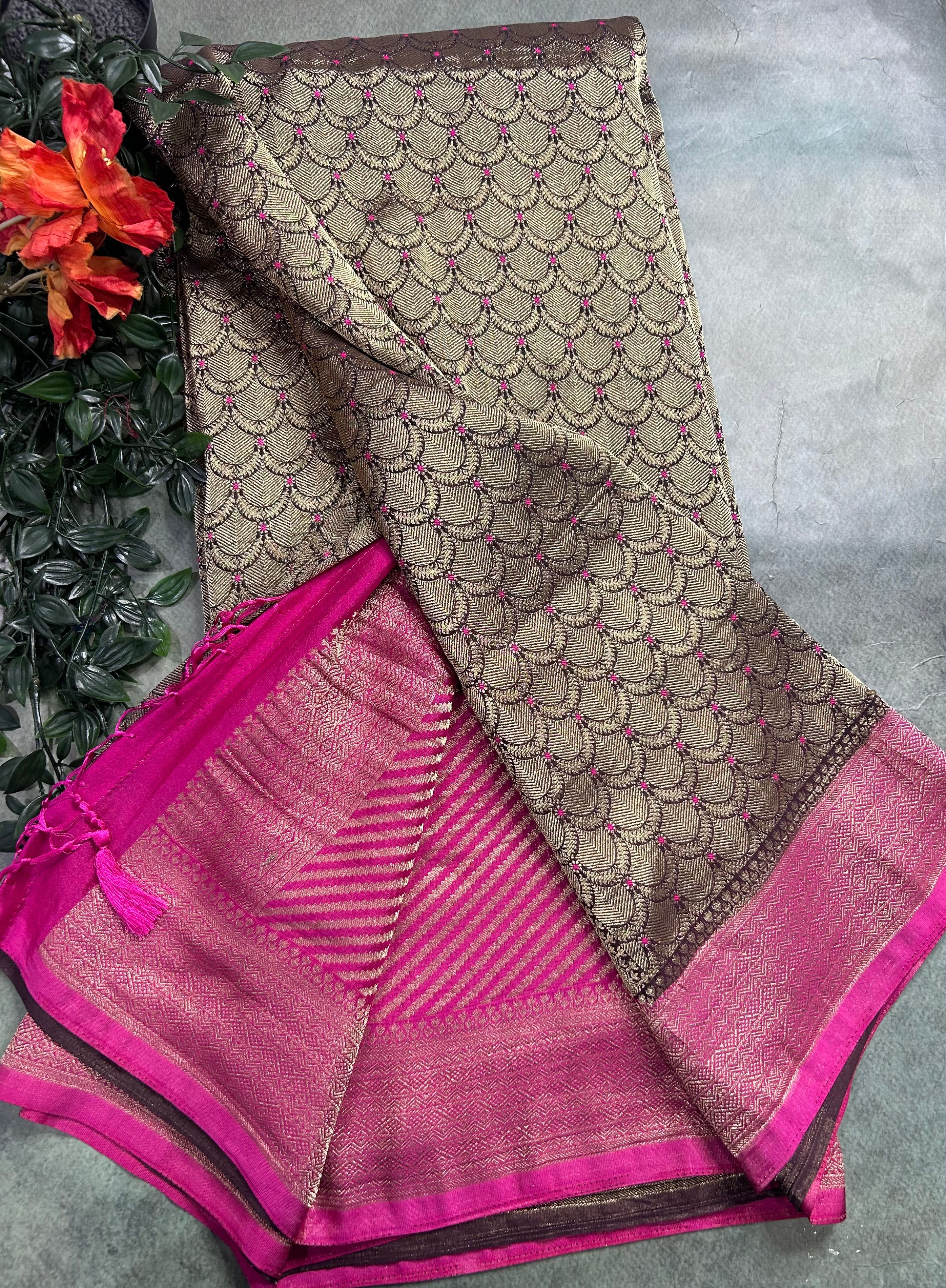 Wine brocade semi georgette 105 saree