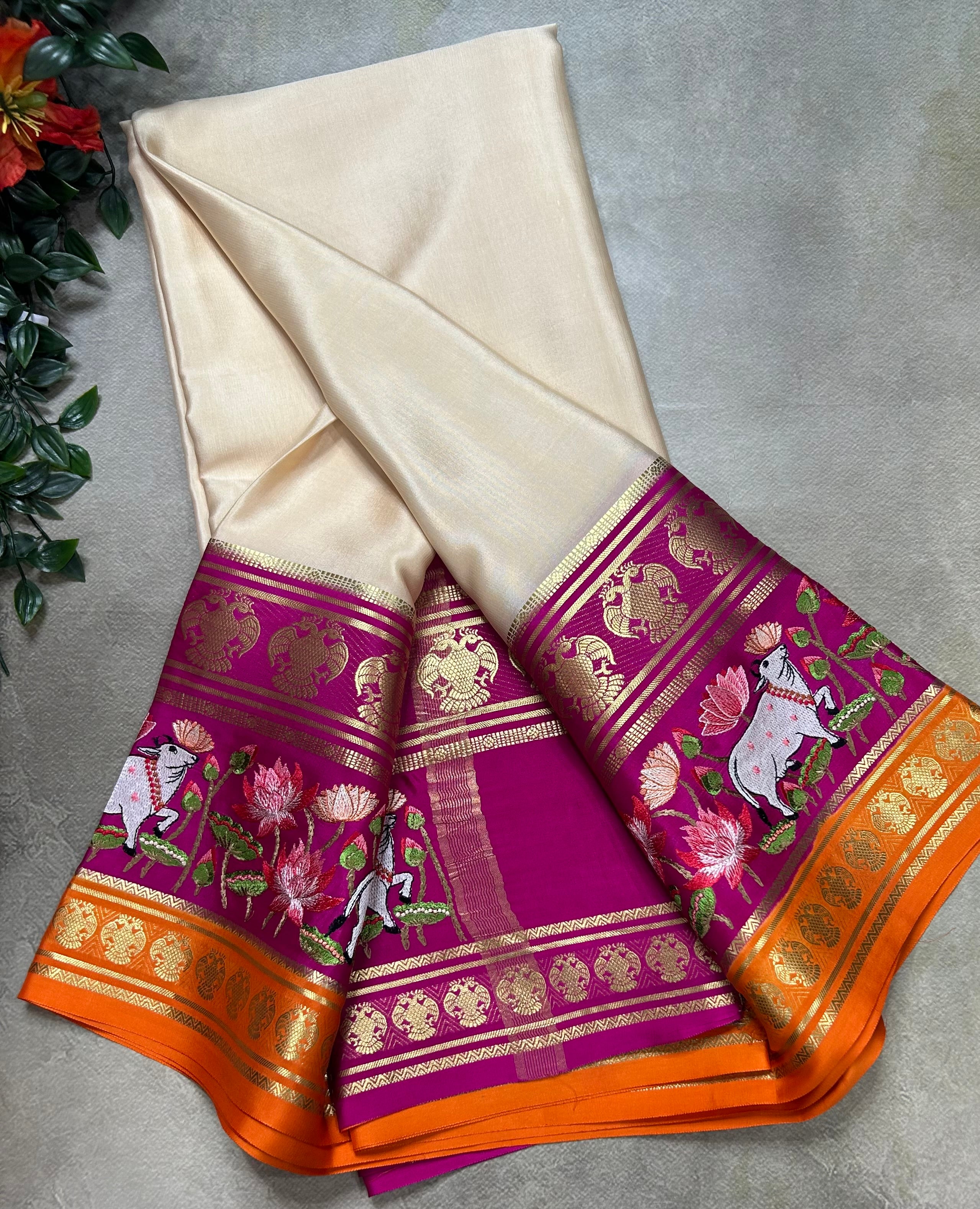3D embroidery pure mysore silk-105 saree