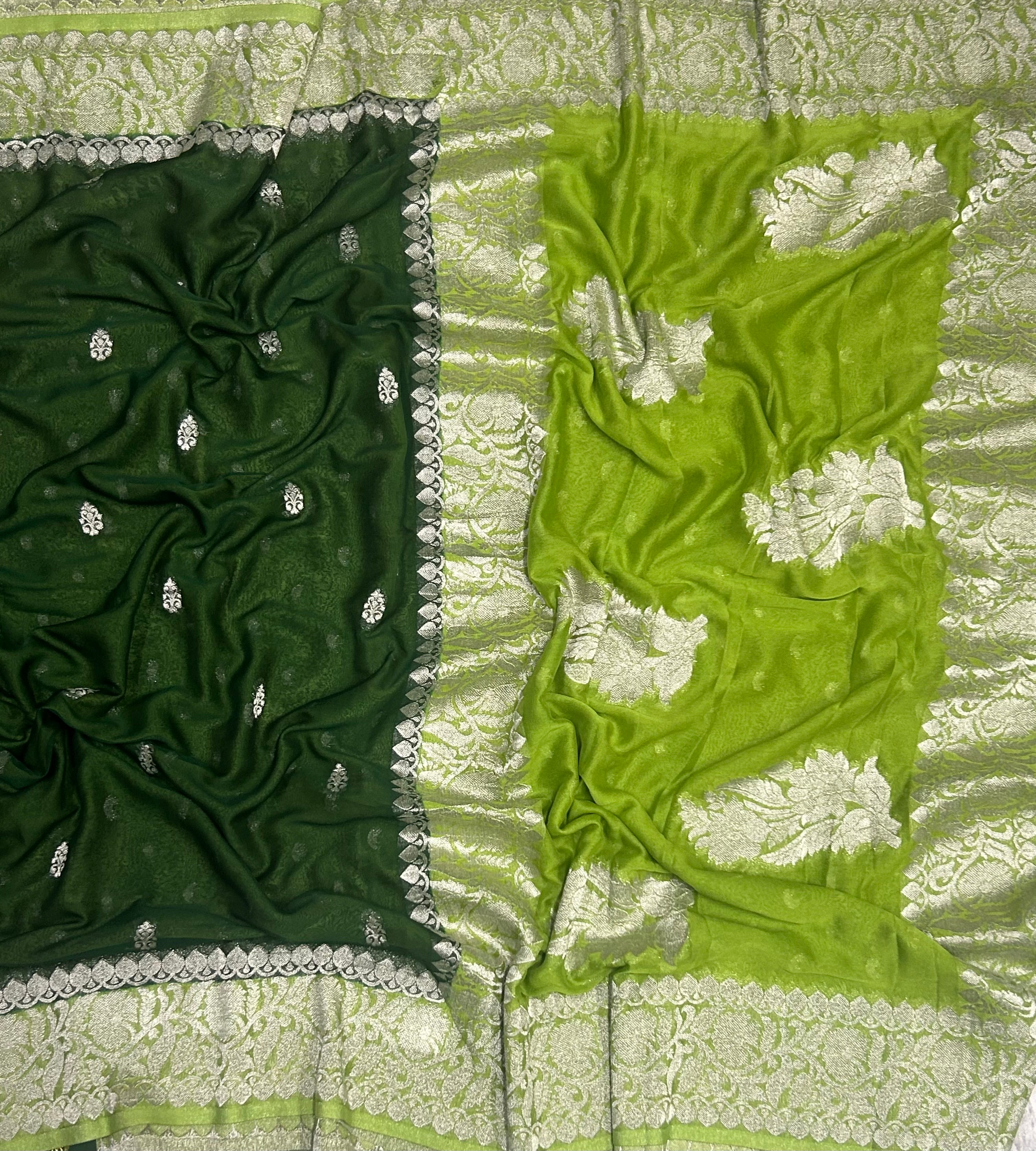 Bottle green small Butta semi chiffon Benarasi 105 saree