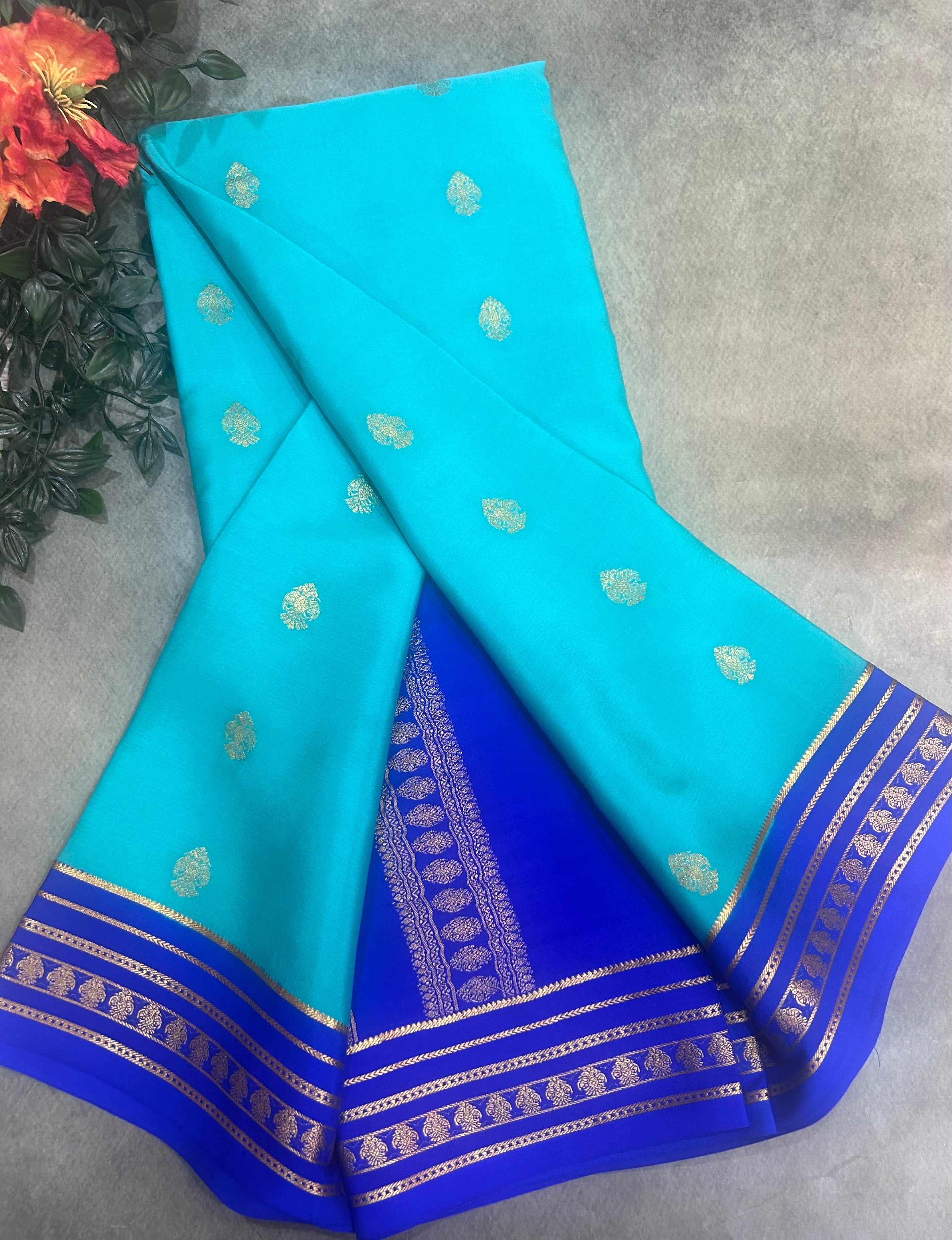 Rama green stripes border pure Mysore silk 106 saree