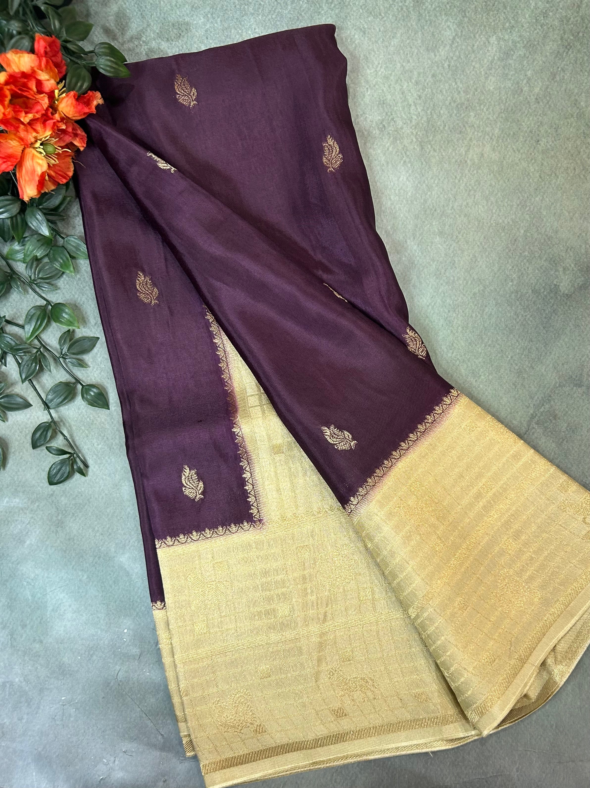 Wine Checks border semi Mysore 104 saree