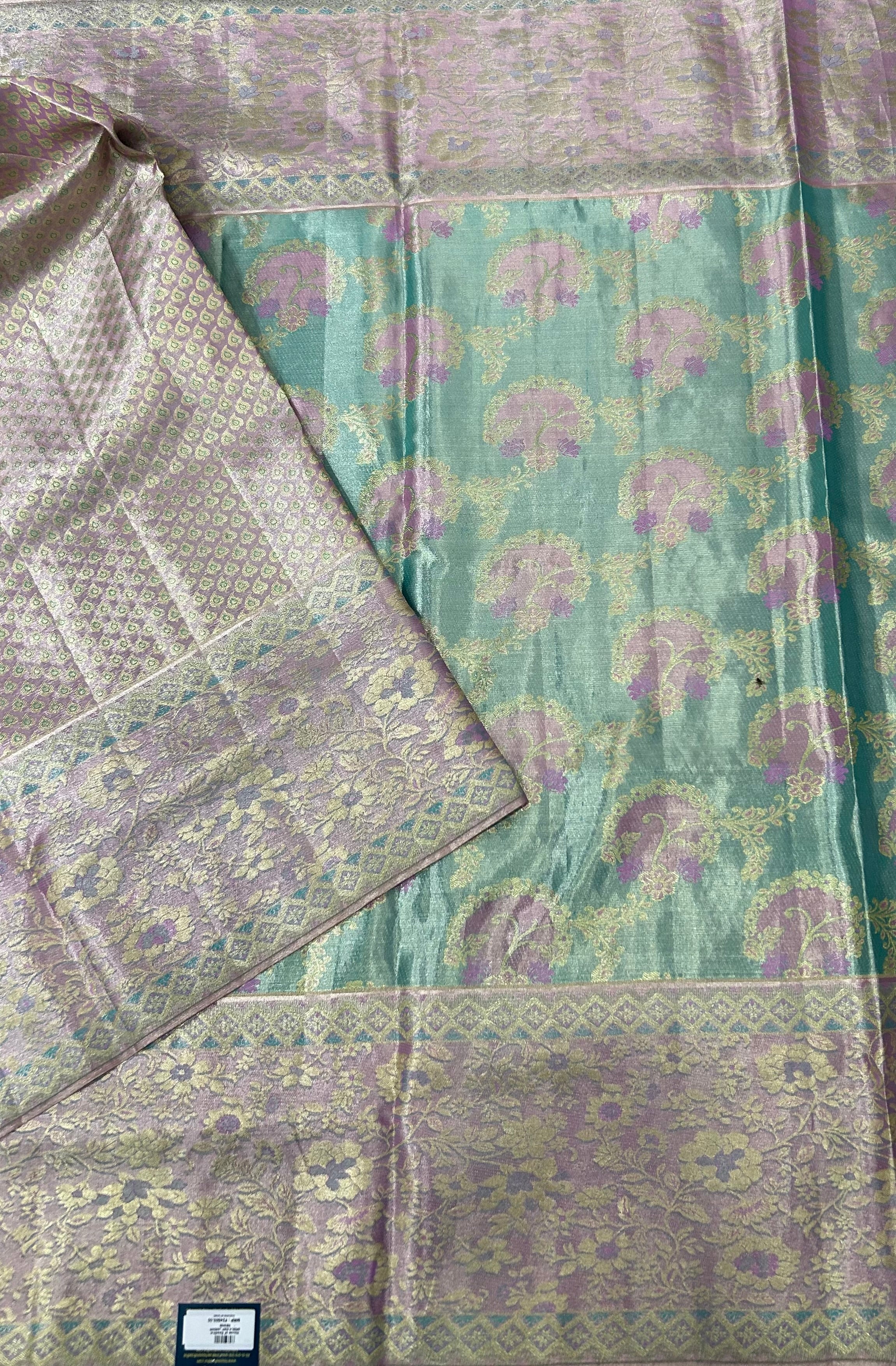 Distemper blue brocade pure kanchipuram silk saree