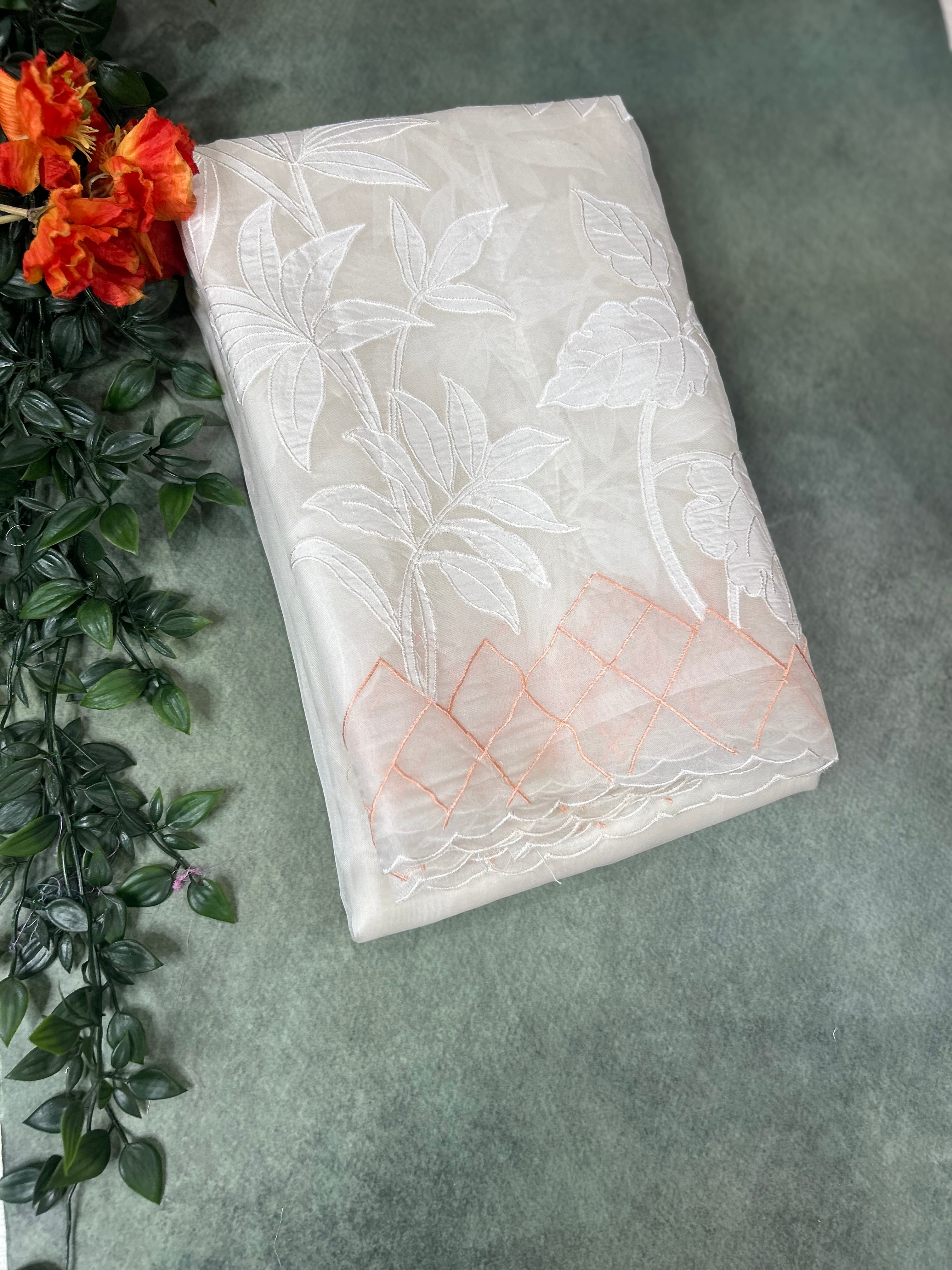 White pure organza embroidery saree