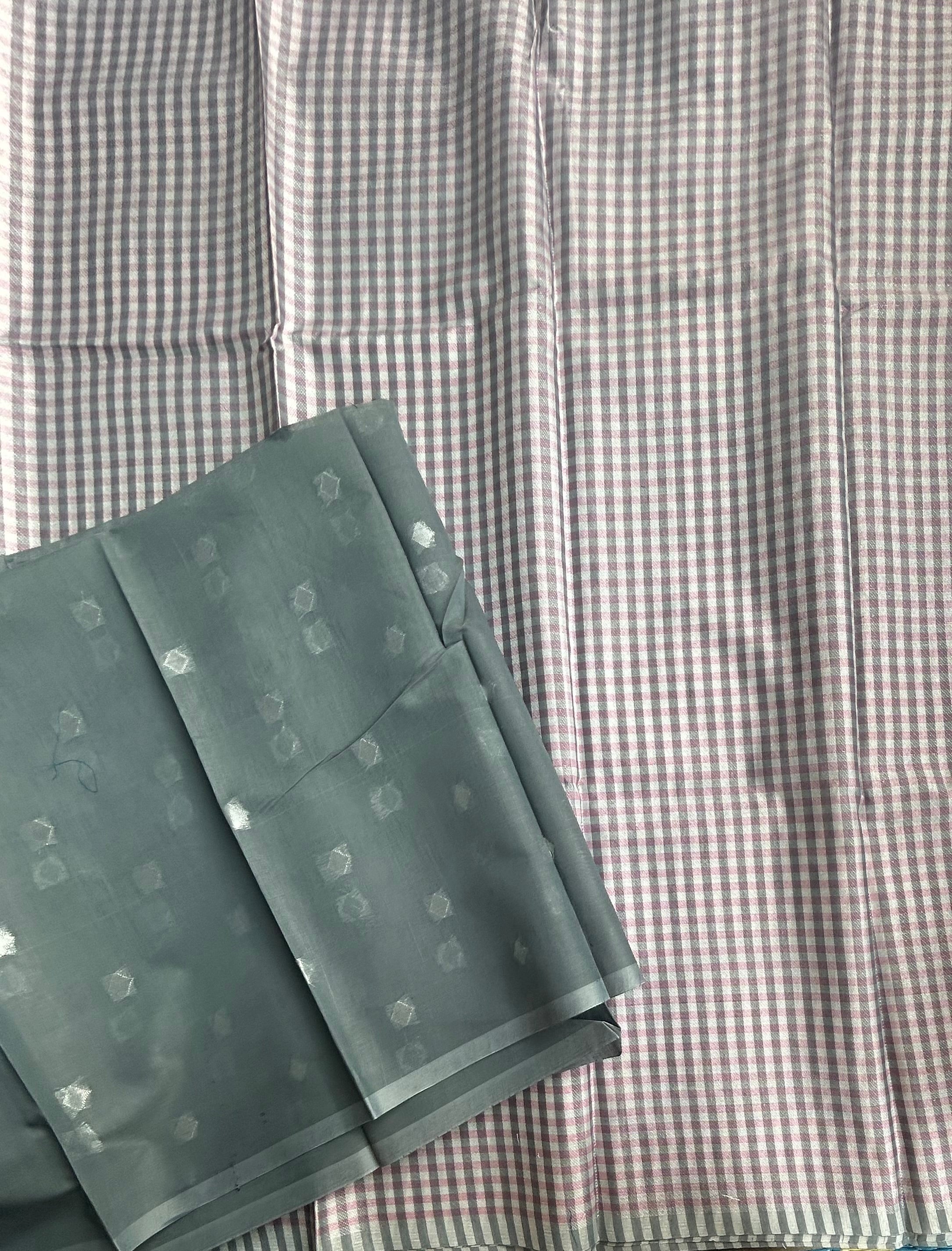 Grey checks semi tissue saree