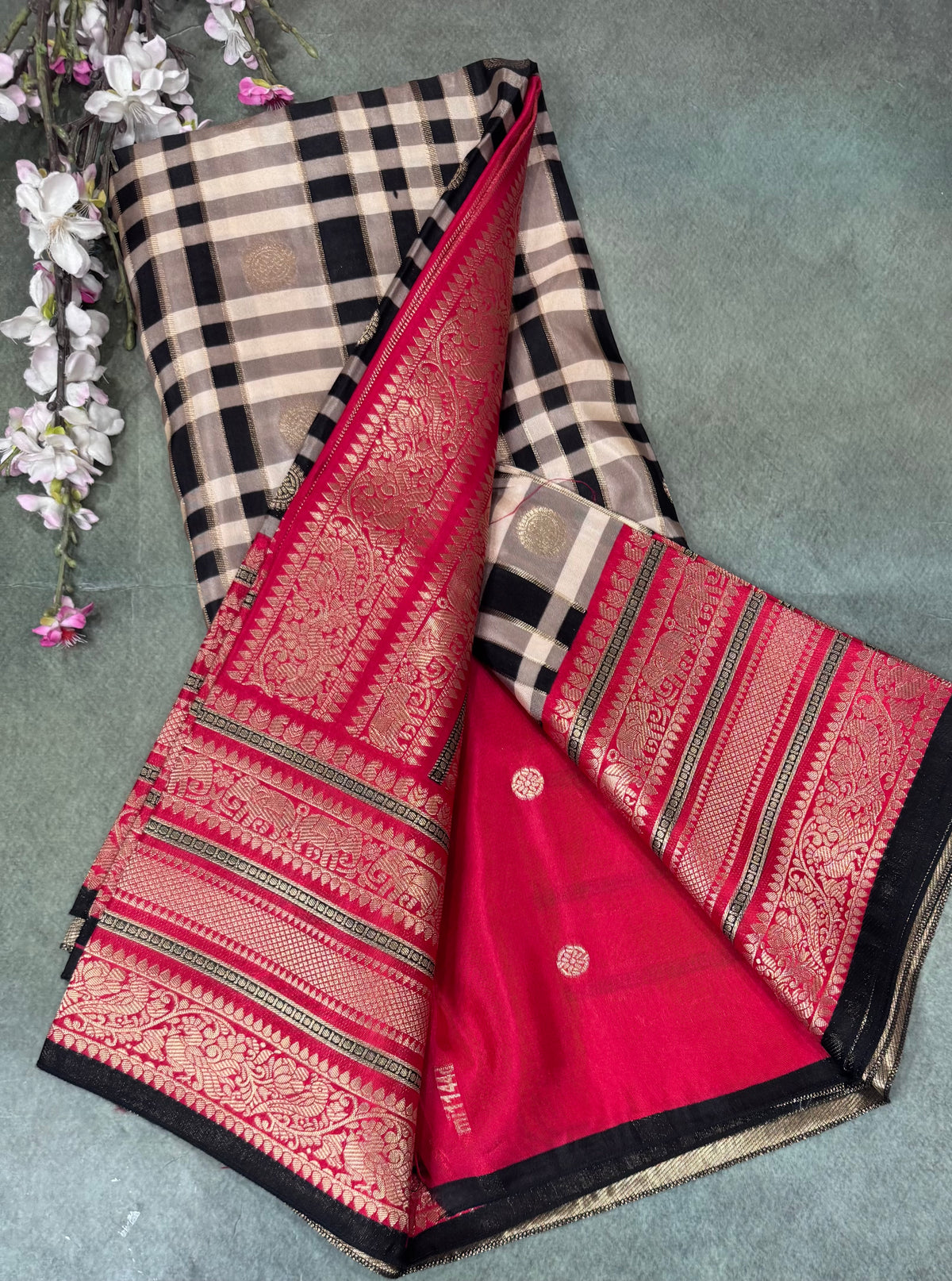 Black Checks Semi Crepe Saree 110