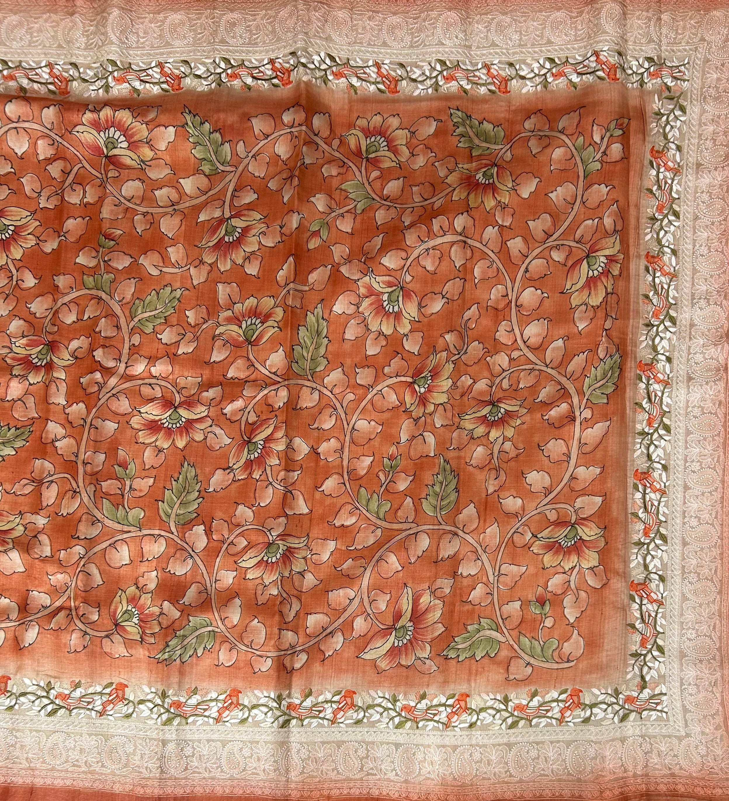 Orange pure handloom  tussar silk-12 saree