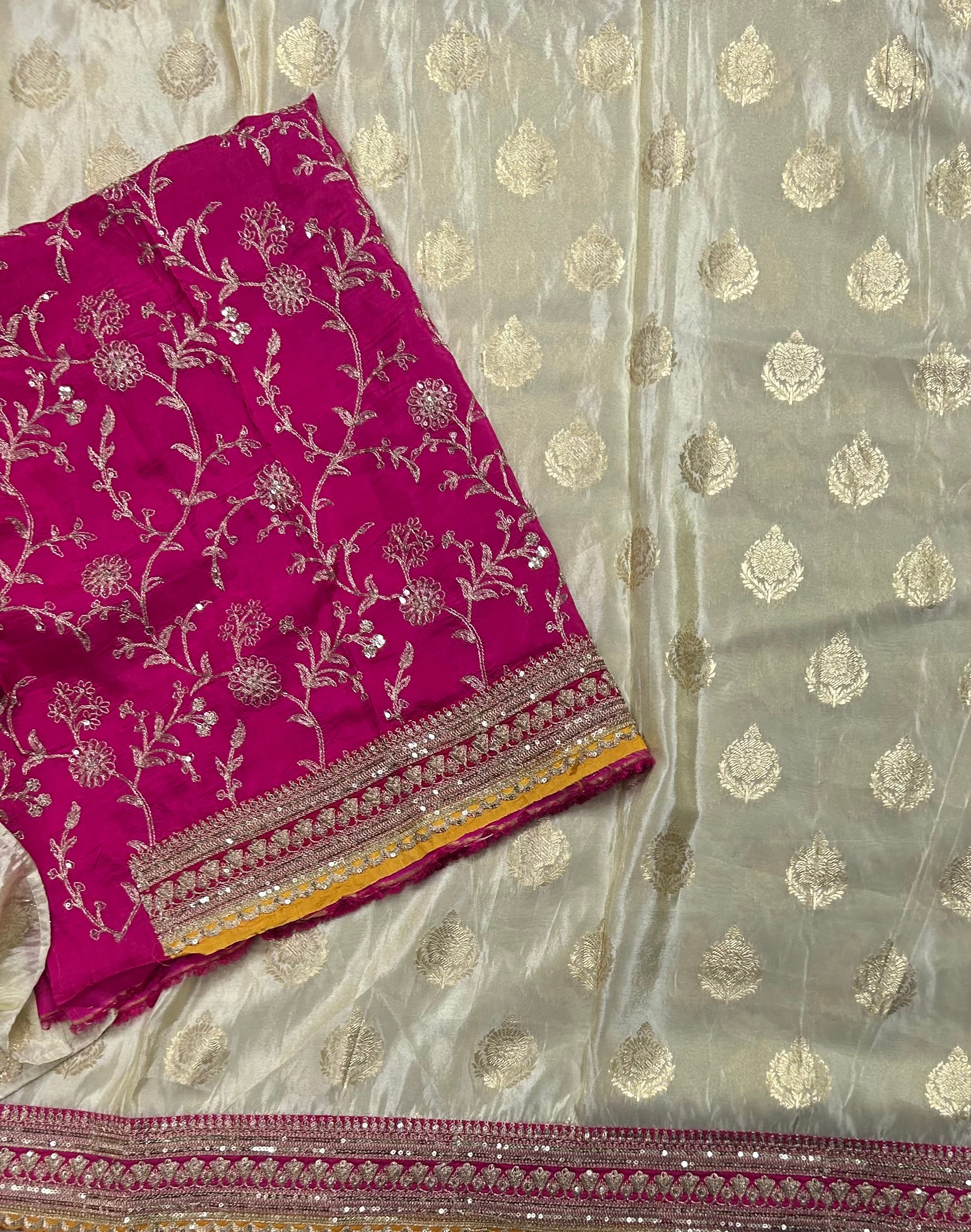 Cream big Butta party wear small border saree