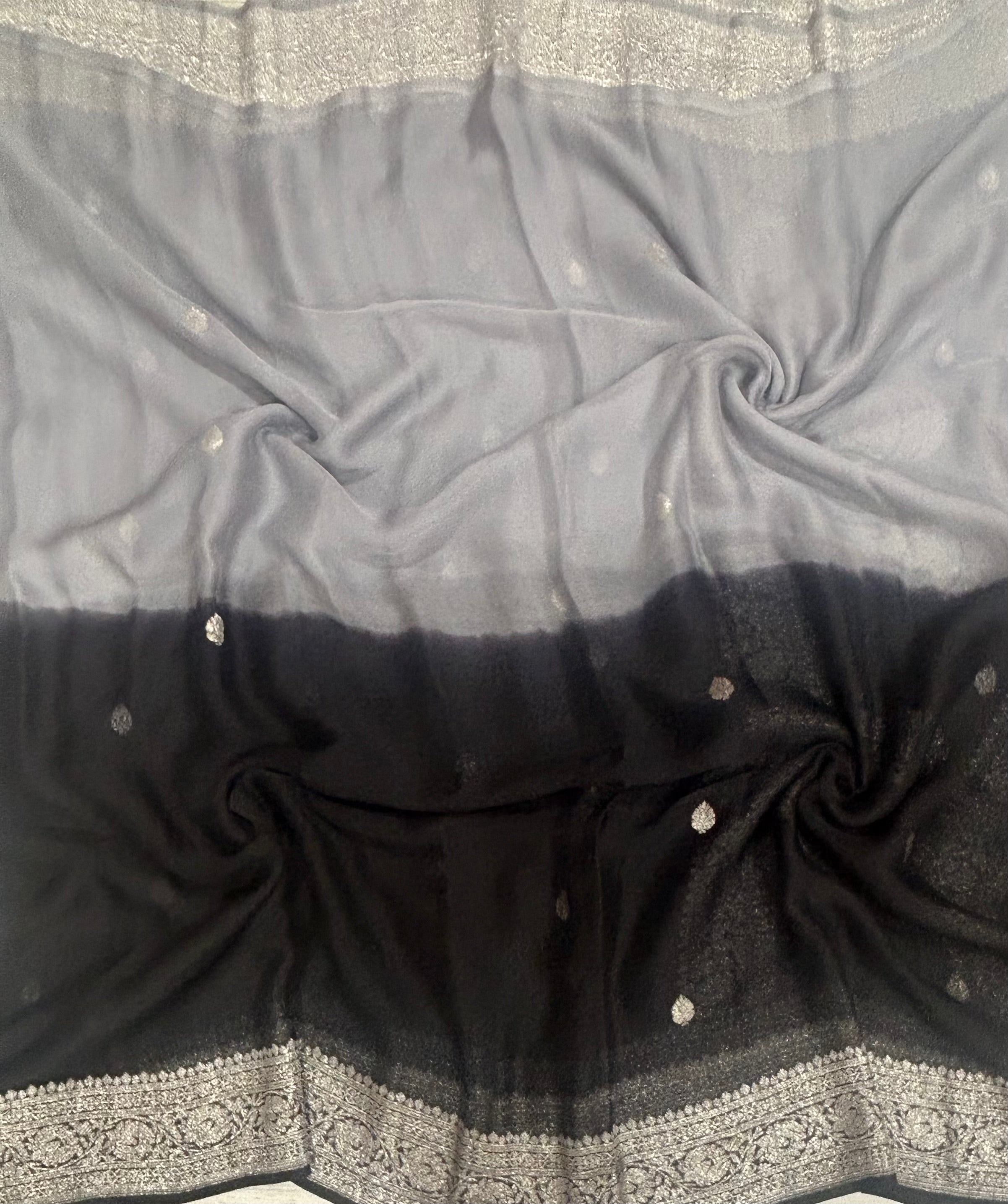 2d black n grey small butta pure chiffon 104 saree