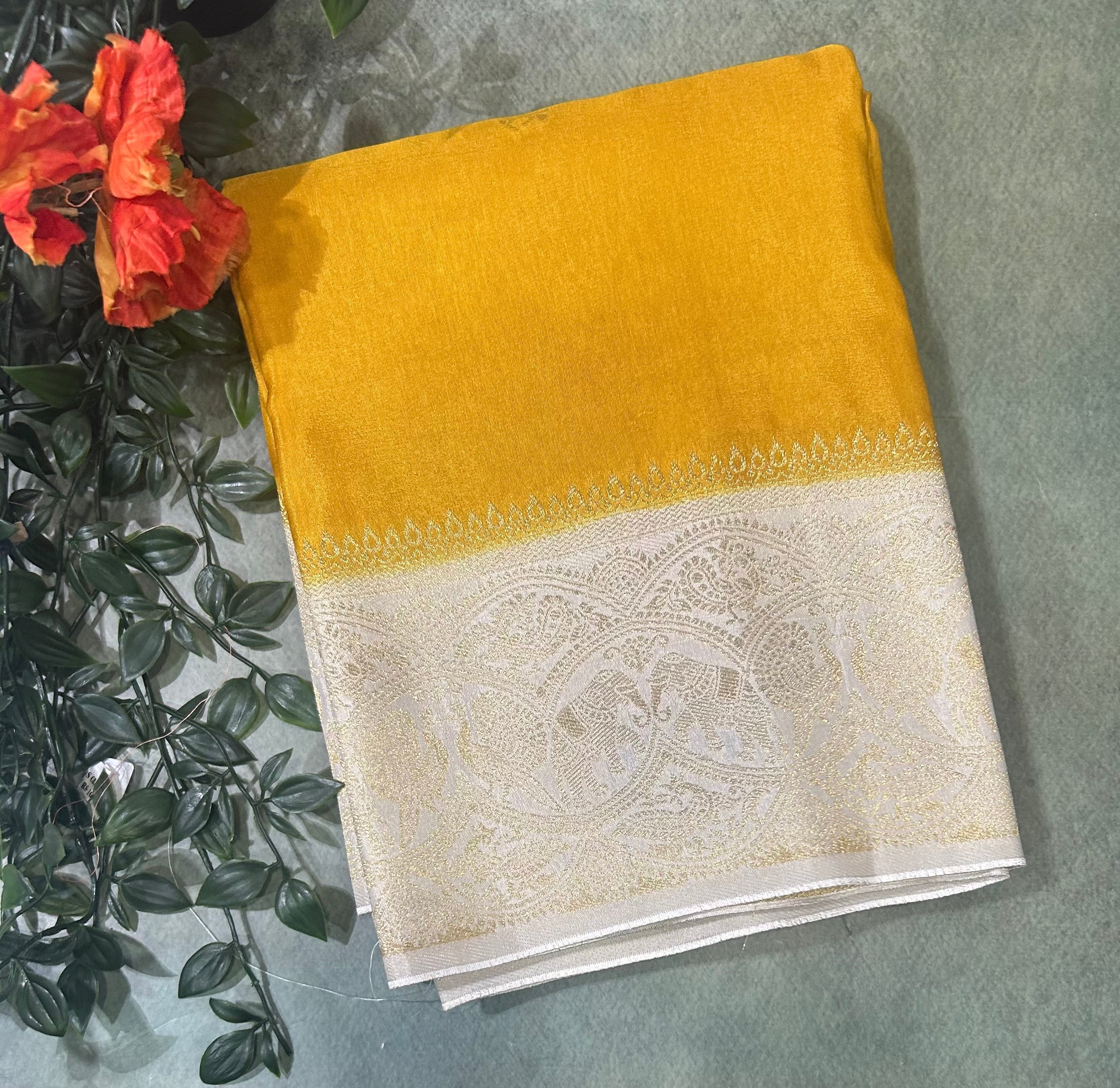Yellow contrast border semi Mysore 105 saree